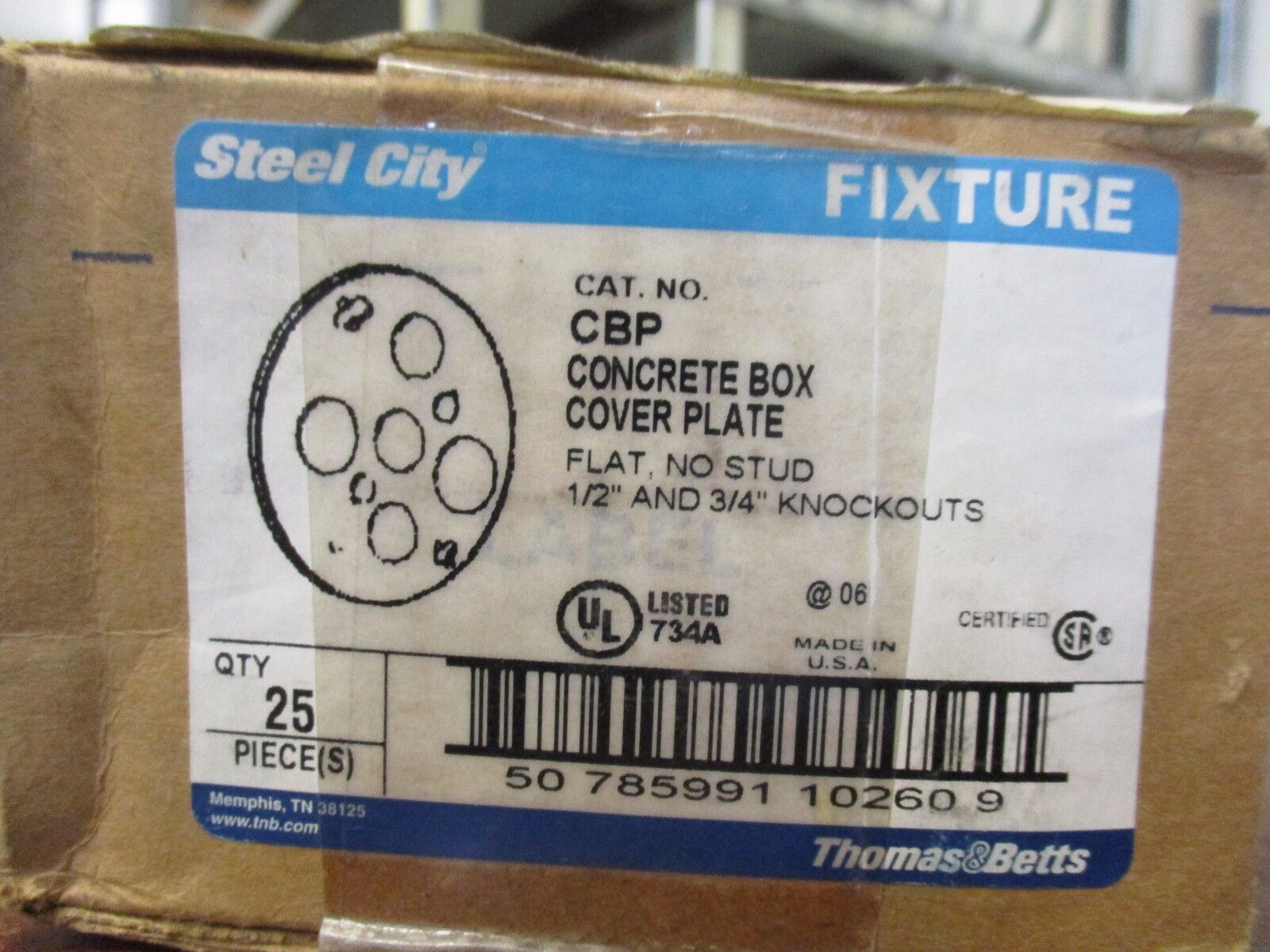 Thomas & Betts Steel City Fixture Concrete Box Cover Plate	CBP New Surplus