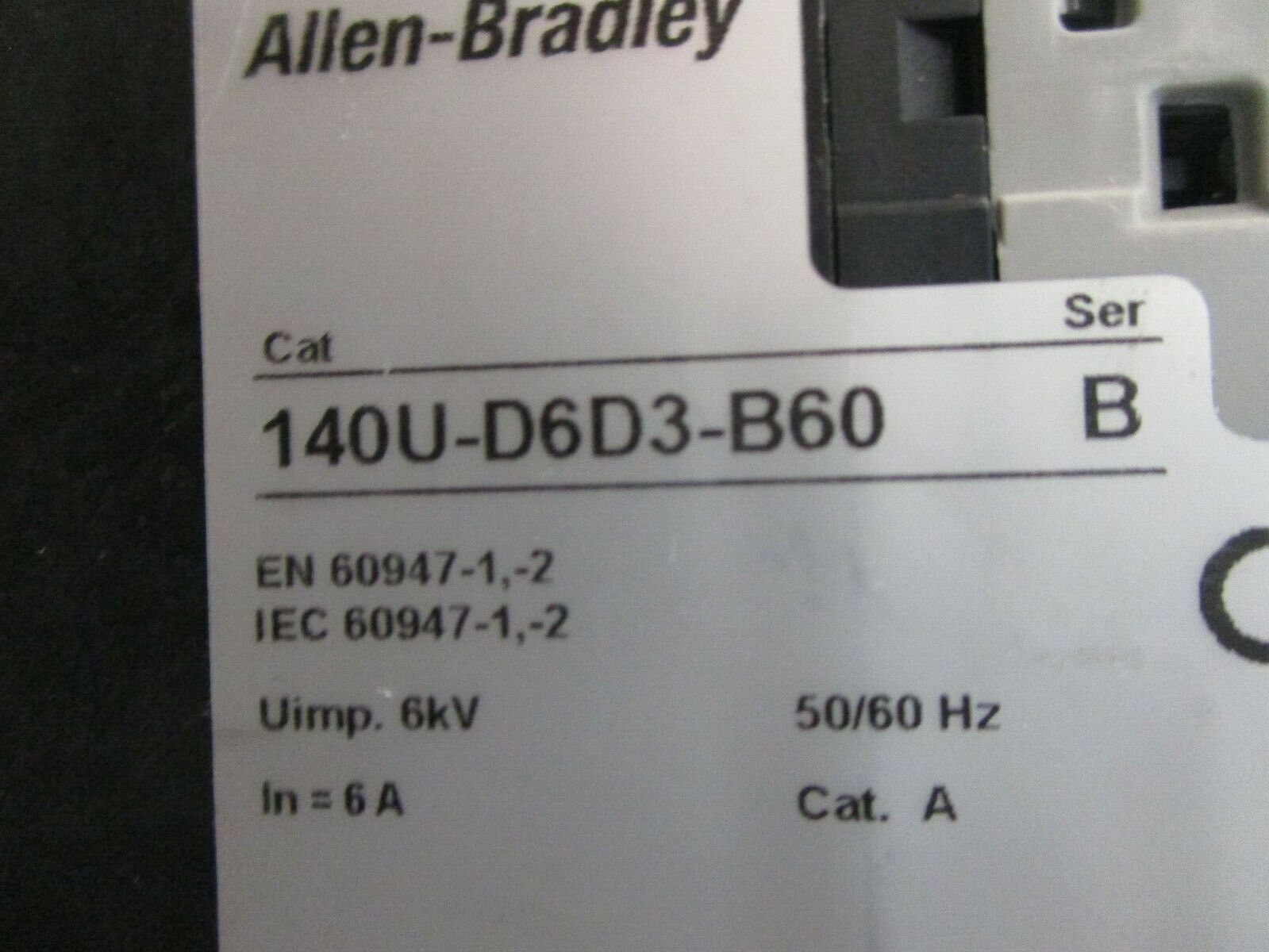 Allen-Bradley Manual Motor Protector 140U-D6D3-B60 Ser. B Trip 6A Used