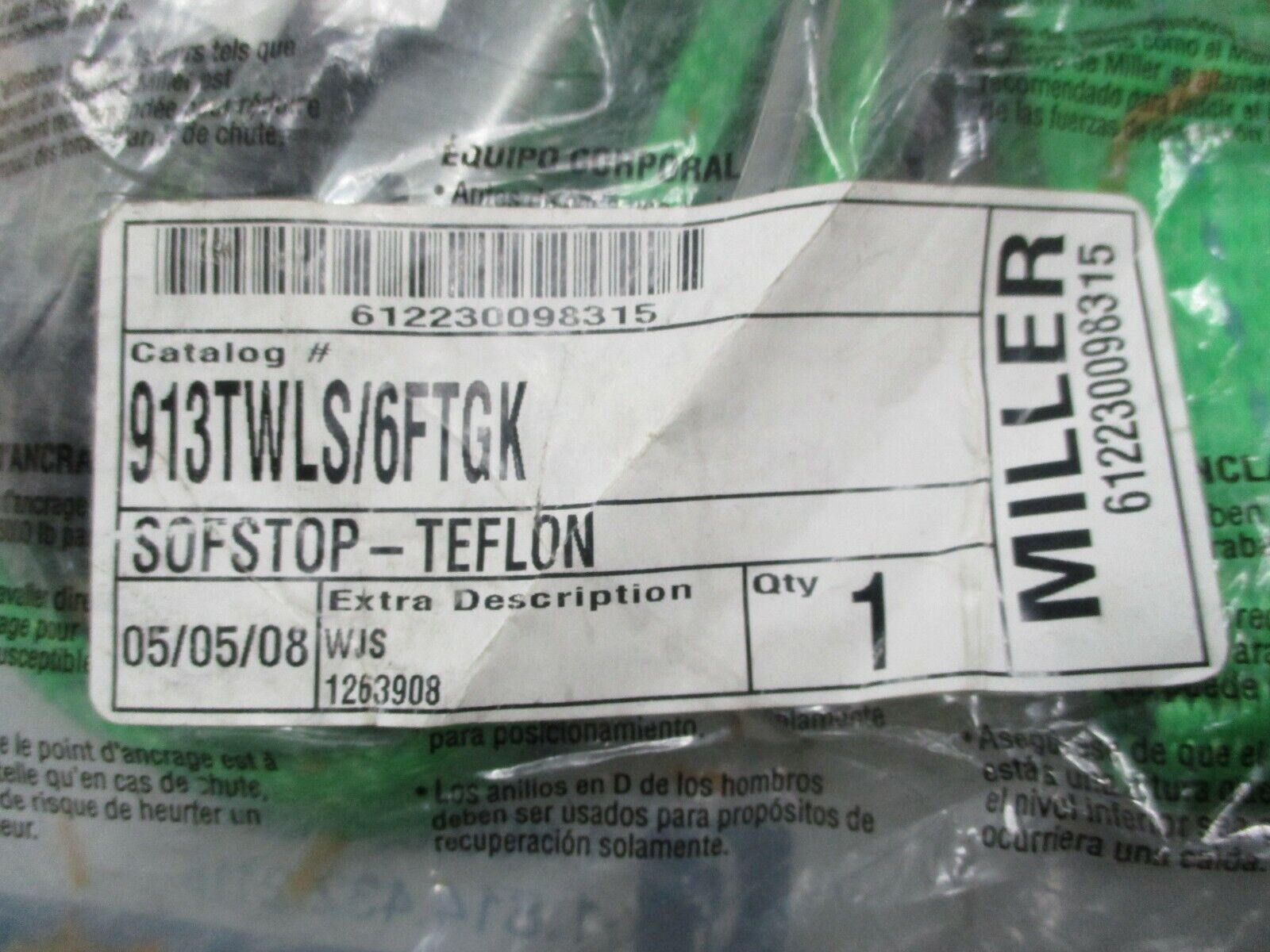 Miller Shock Absorbing Lanyard 913TWLS/6FTGK Green 6-Feet New Surplus