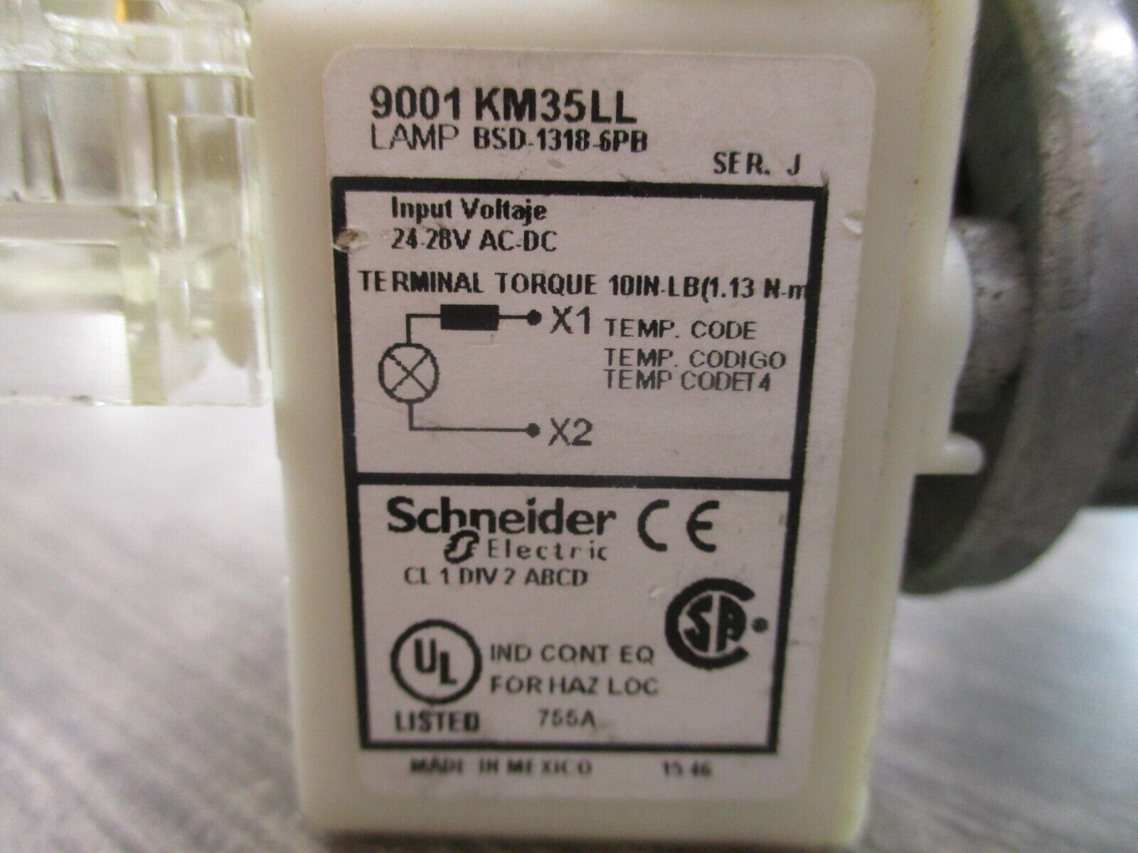 Schneider Electric Illuminated Selector Switch 9001 KM35LL Ser. J Blue Used