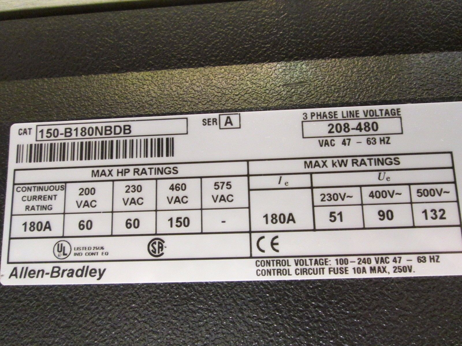 Allen-Bradley Soft Start 150-B180NBDB 150HP 180A 208-480V 3Ph 47-63Hz Used