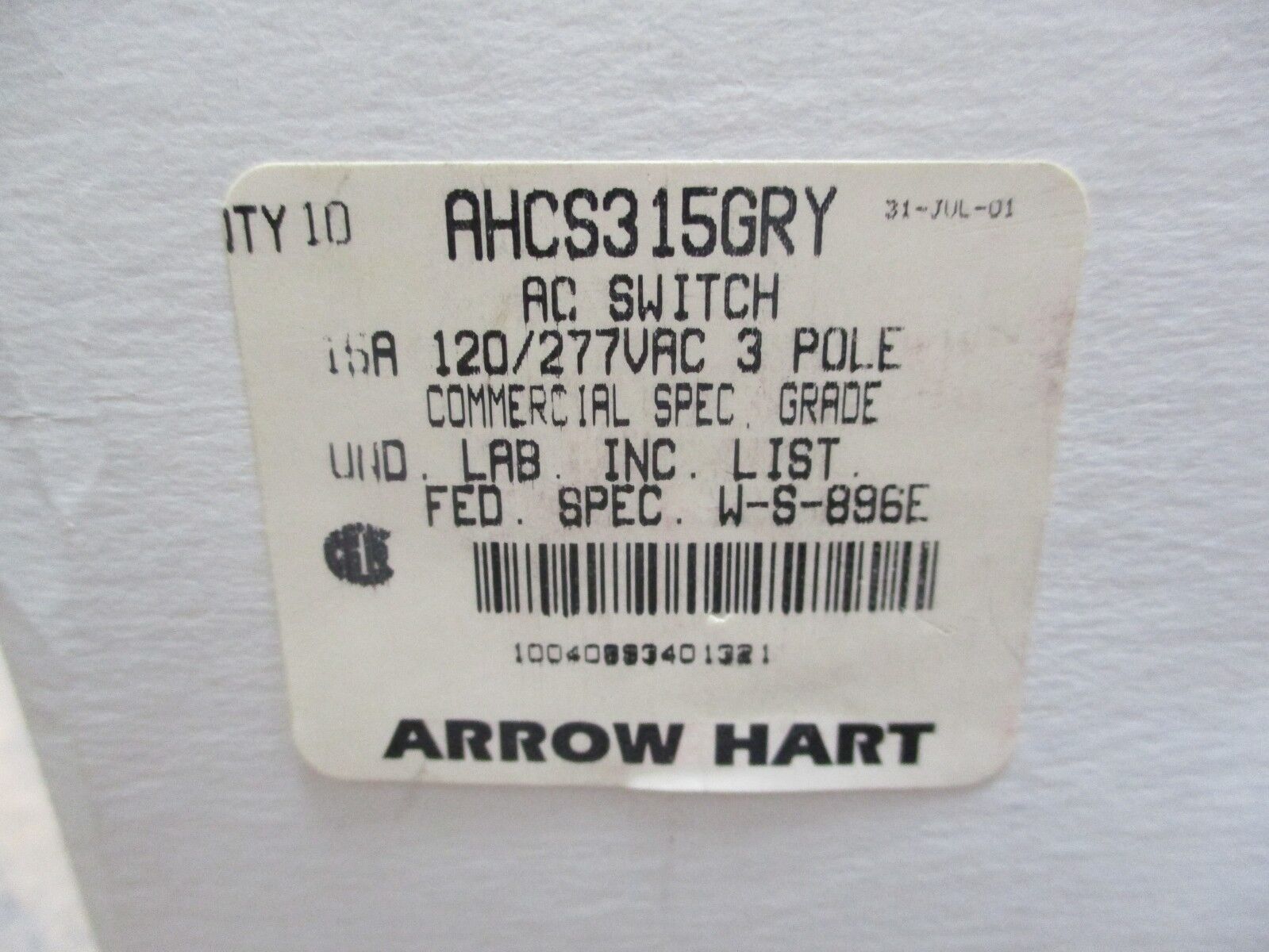 Arrow Hart Switch AHCS315GRY 15A 120/277V 3P *Lot of 6* New Surplus