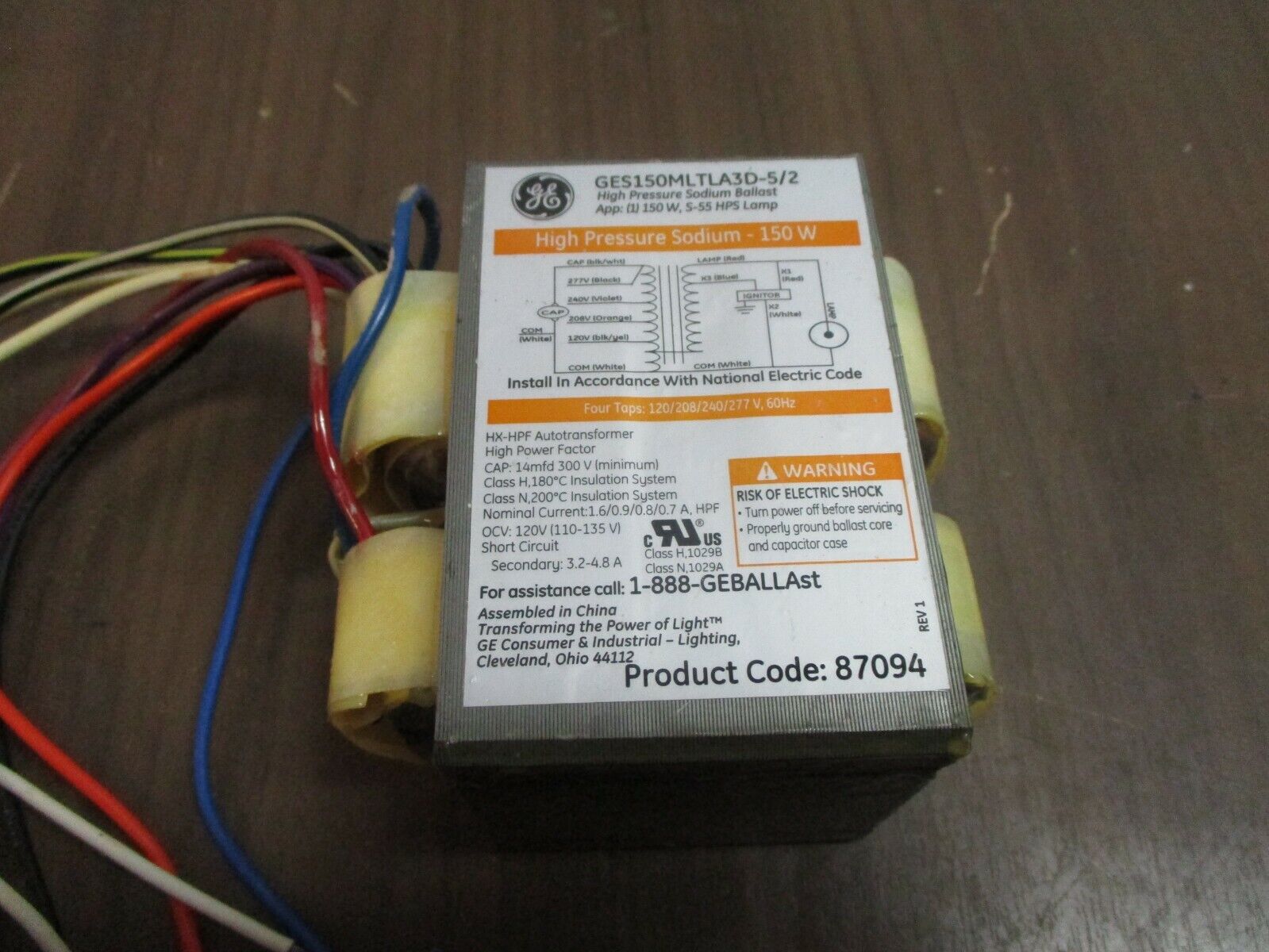 GE High Pressure Sodium Ballast GES150MLTLA3D-5/2 150W 120/208/240/277V 60Hz