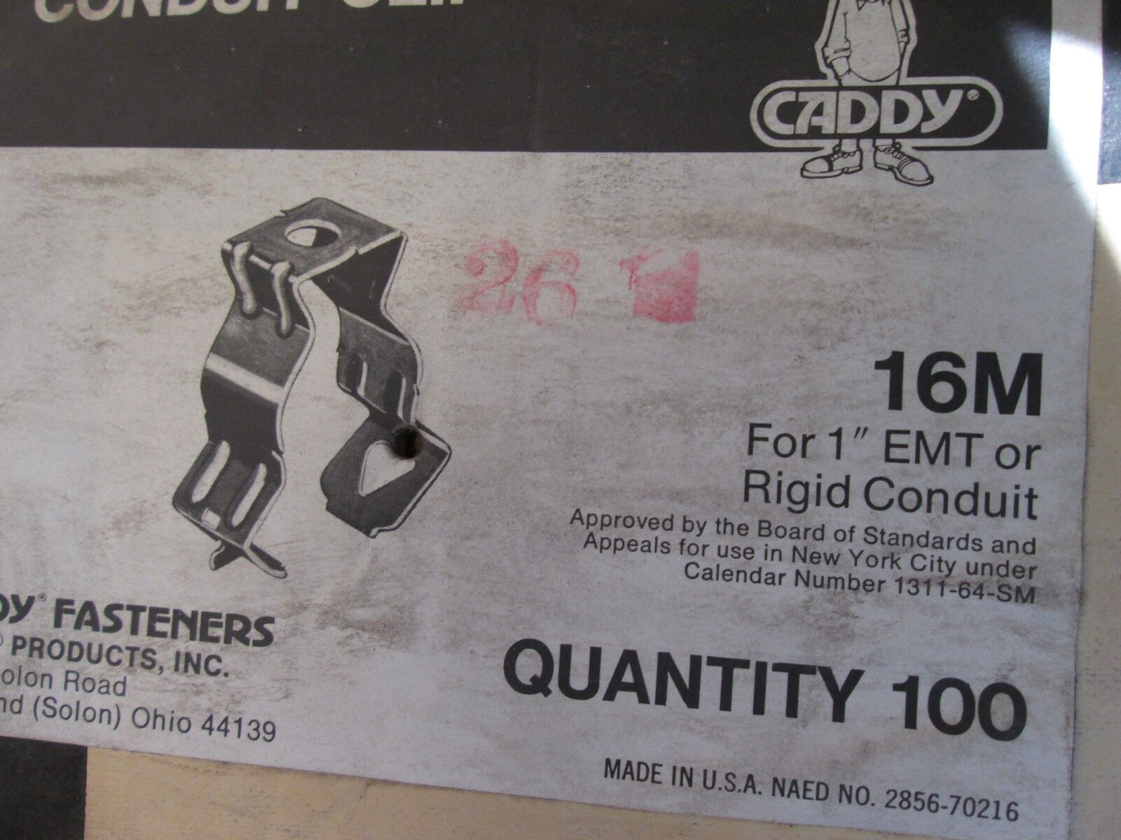 Caddy Conduit Clip 16M *Box of 100* For 1" Conduit New Surplus