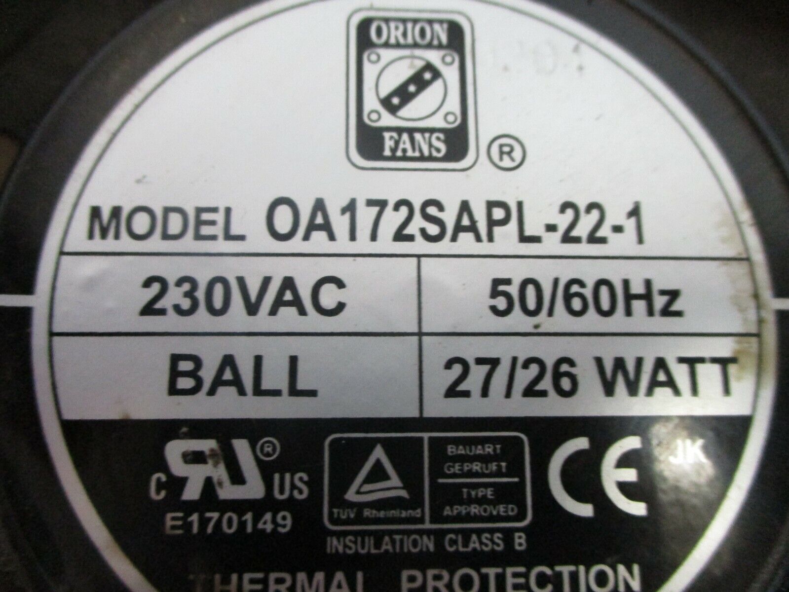 Orion Axial Fan OA172SAPL-22-1 320V 50/60Hz 0.11A 27/26W Used