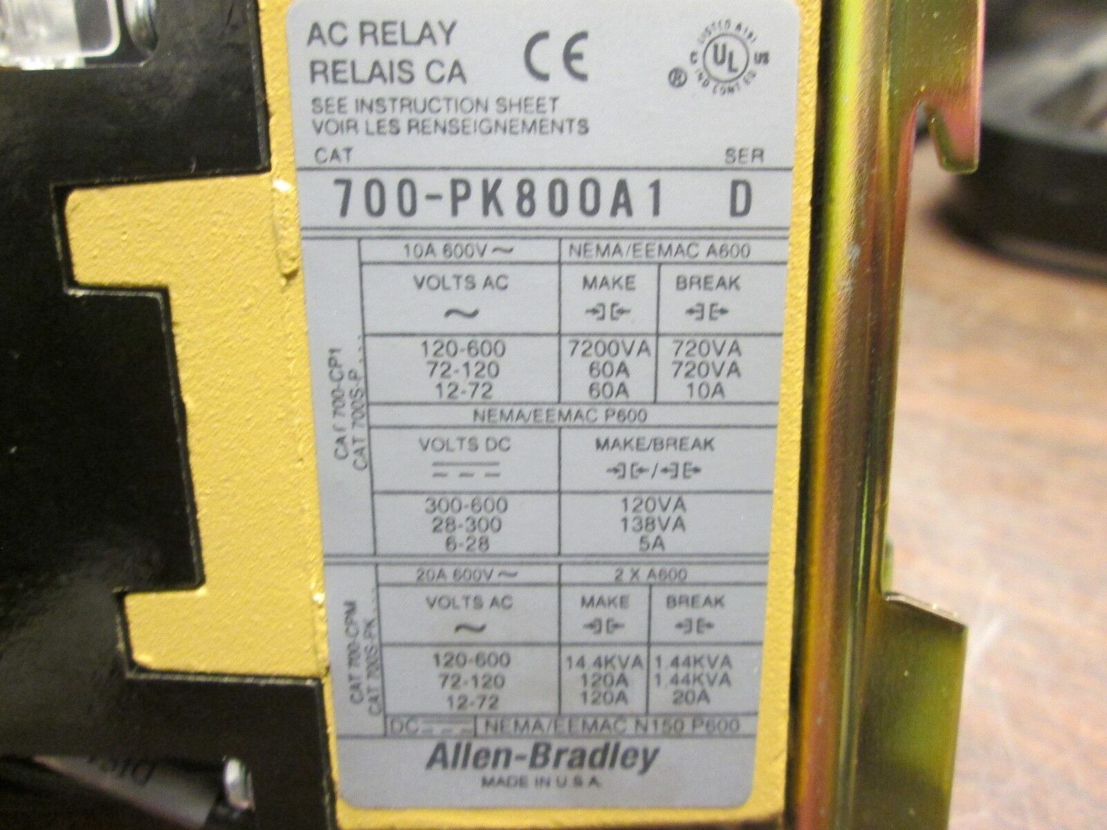 Allen-Bradley Relay w/ Adder Deck 700-PK800A1/700-PC40 115-120V Coil Used