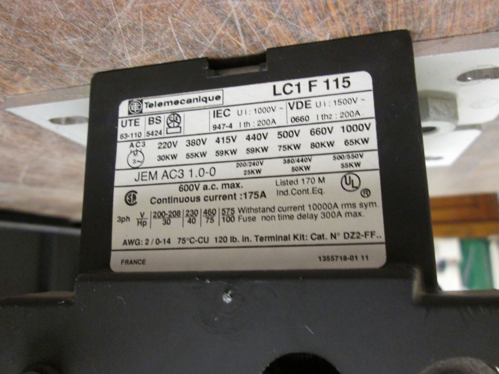Telemecanique Contactor LC1F115 Size 3 40HP @ 230V 75HP @ 60V 120V Coil Used