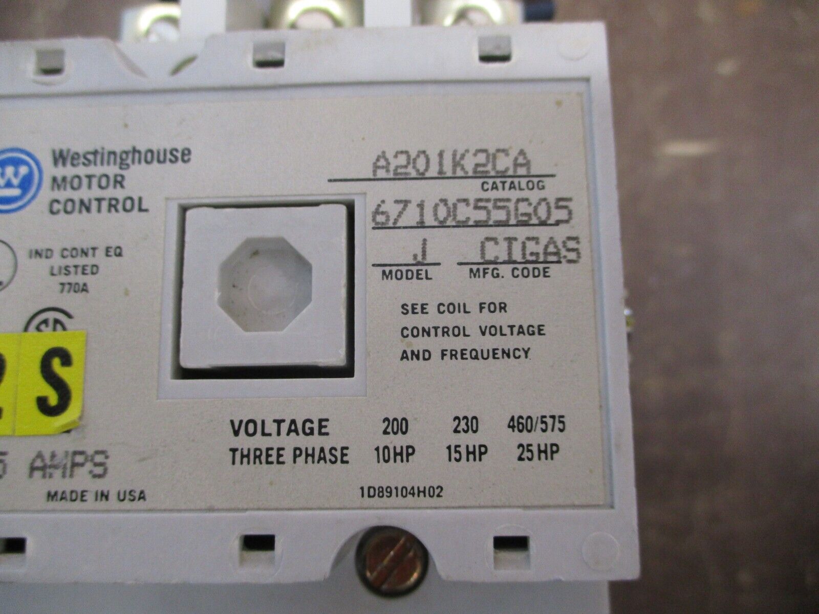 Westinghouse Contactor A201K2CA 120V Coil 45A Used