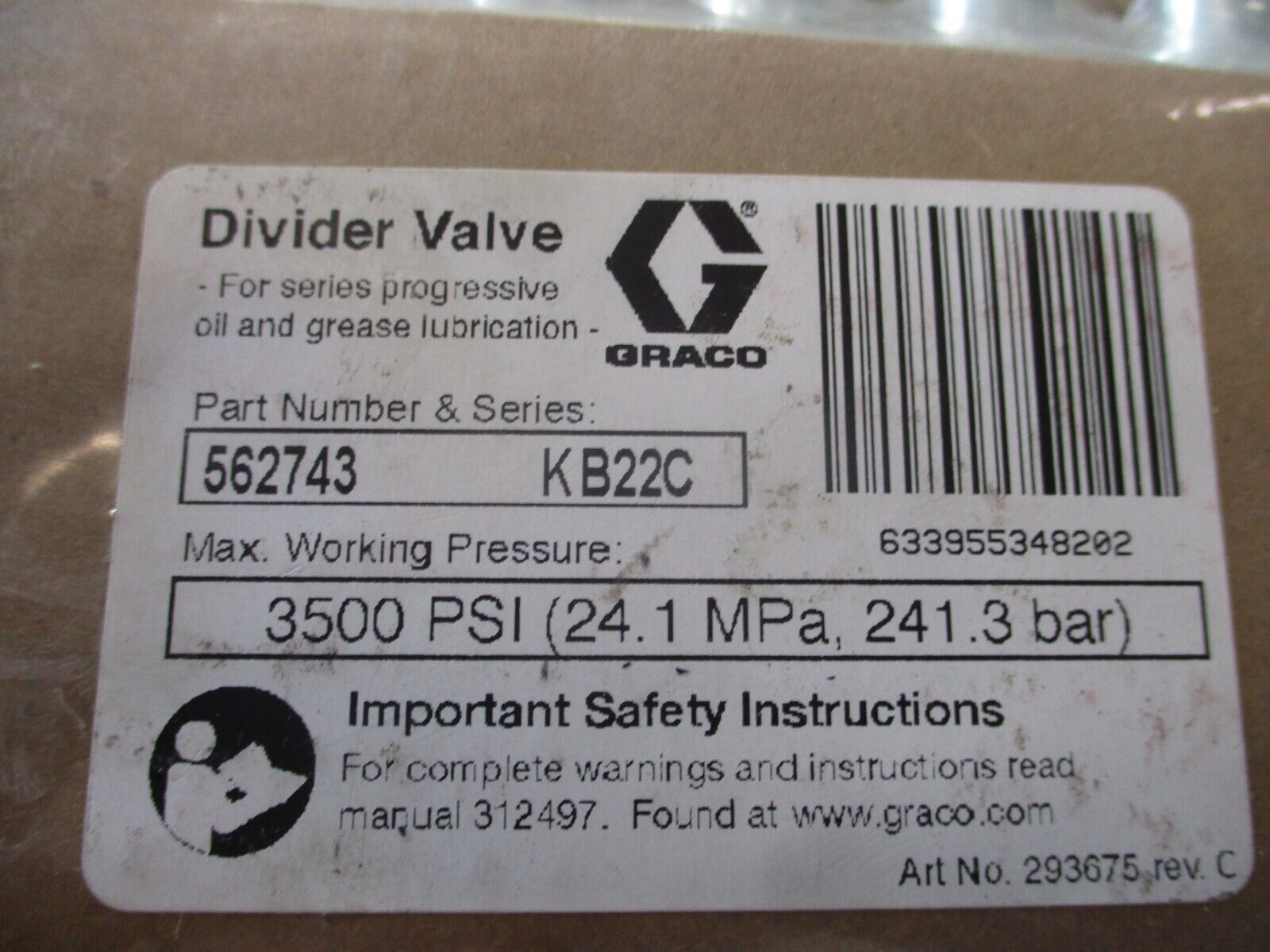 Graco KB22C Divider Valve 562743 3500 PSI *Lot Of 5* New Surplus