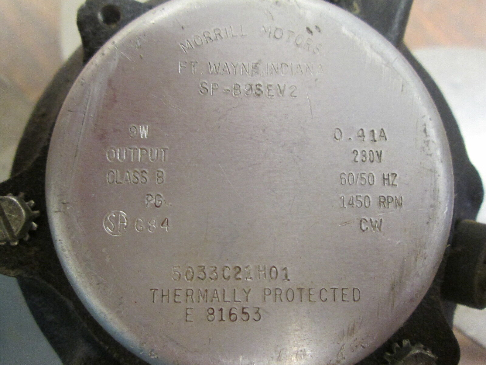 Morrill Motors Fan SP-89SEV2 230V 60/50Hz 1450RPM 9W Used