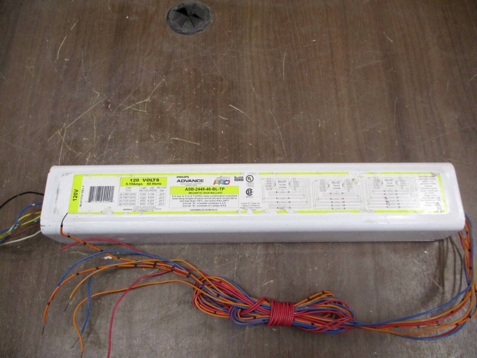Philips Advance Sign Pro Magnetic Sign Ballast ASB-2448-46-BL-TP 120V 5.19A 60Hz