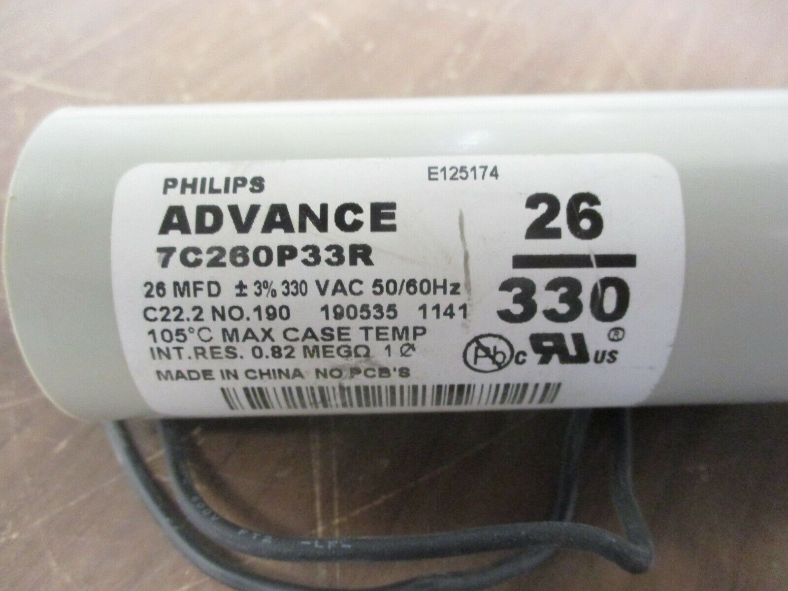 Philips Advance Capacitor 7C260P33R 26MFD 330VAC 50-60Hz Used