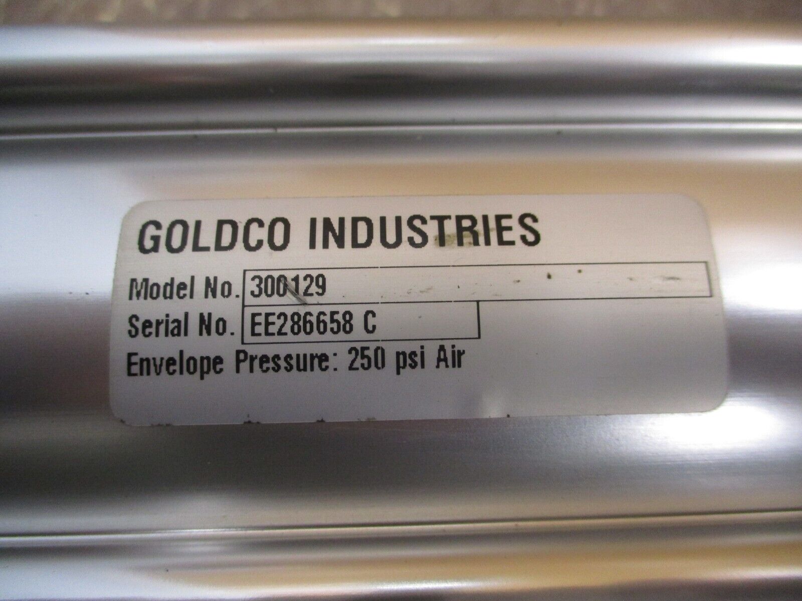 Goldco Industries Pneumatic Air Cylinder 300129 250PSI Used