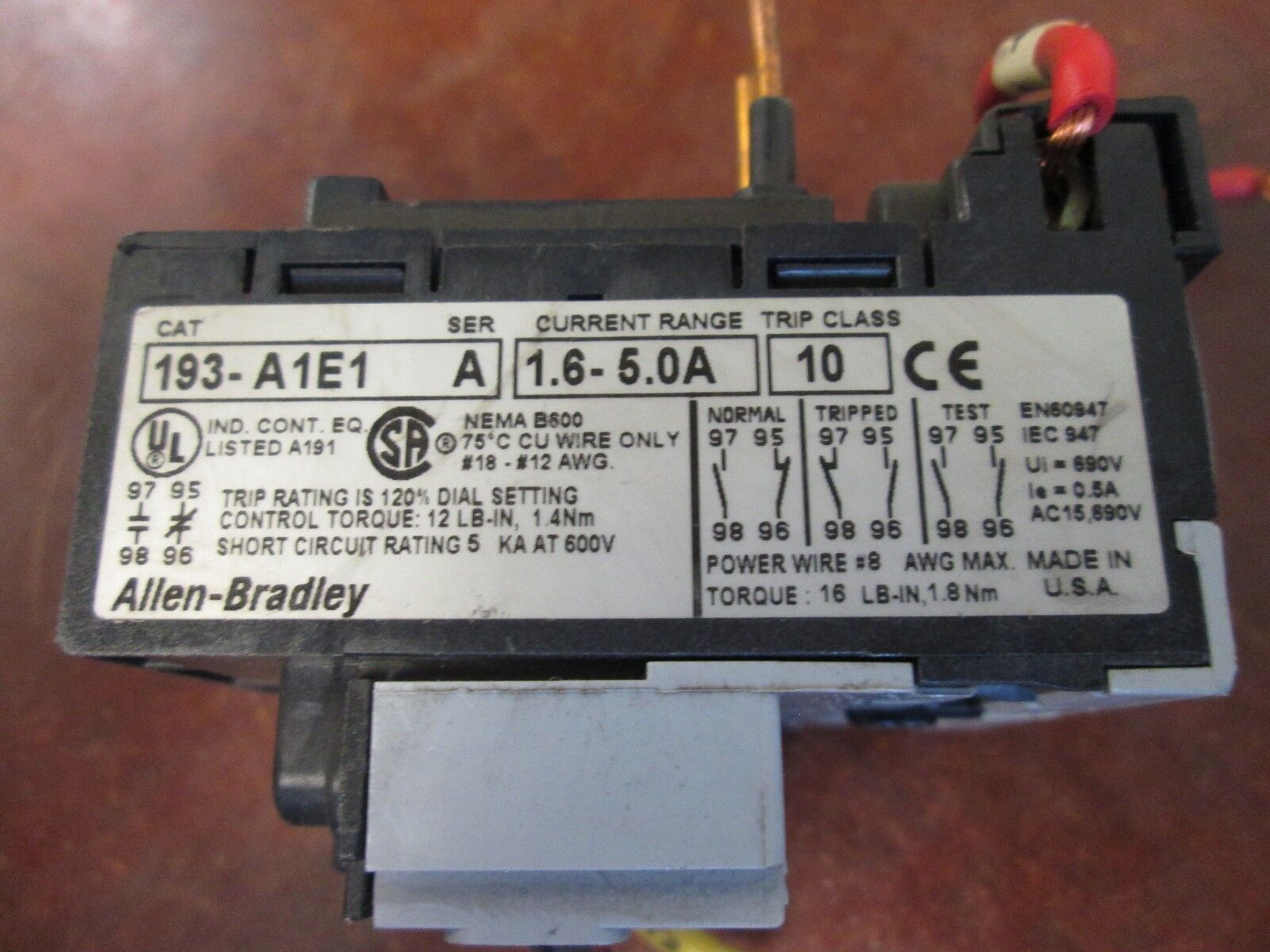 Allen-Bradley Solid State Overload 193-A1E1 Range: 1.6-5.0A Used