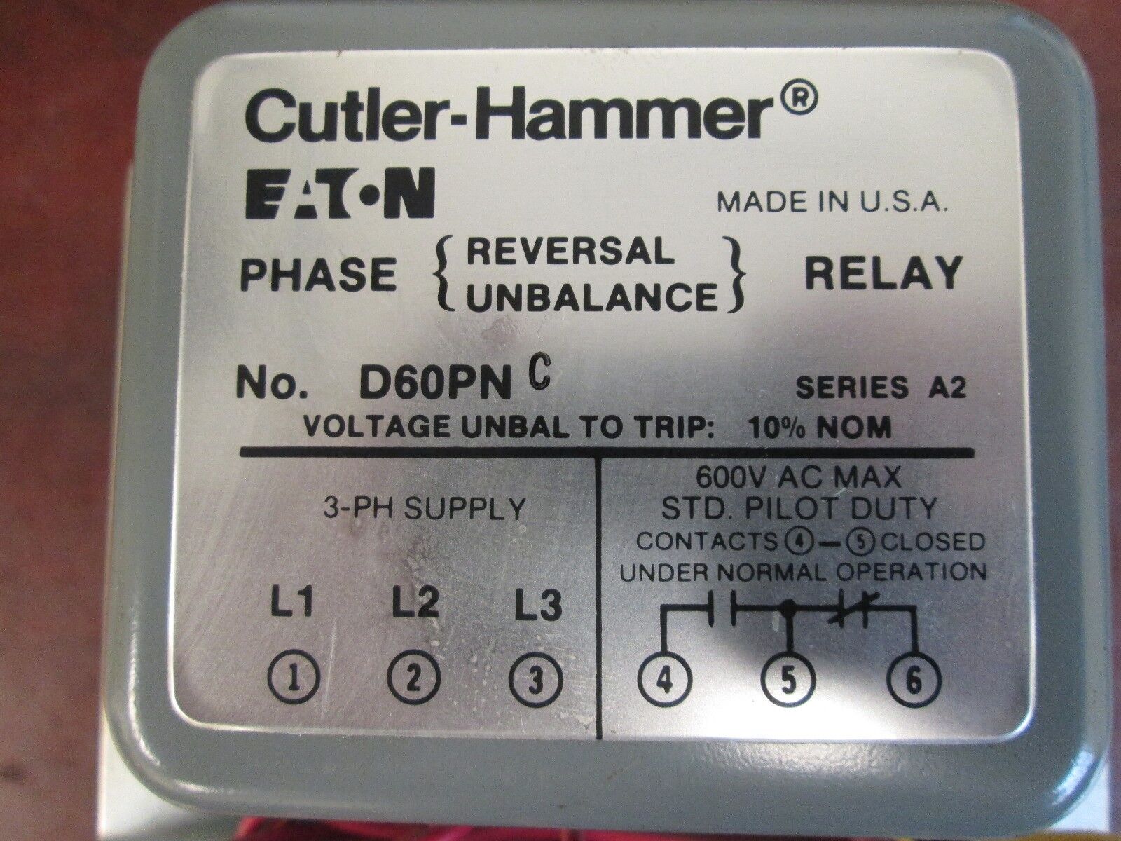 Cutler-Hammer Phase Reversal Relay D60PN 600V Max 3Ph Used