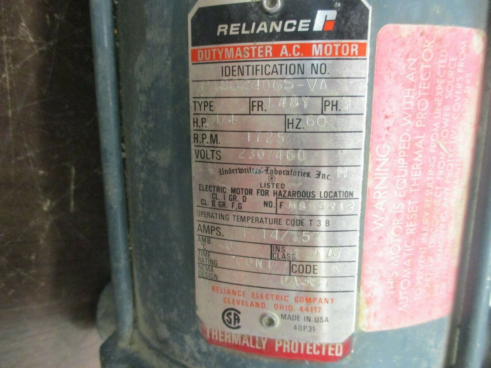 Reliance Electric AC Gearmotor P48G2406S-VA 1/4HP 1800RPM FR: L48Y 230/460V 3Ph