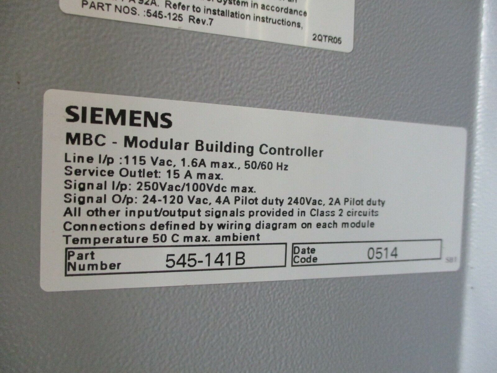 Siemens APOGEE Automation Modular Building Controller 545-141A *No Key* Used
