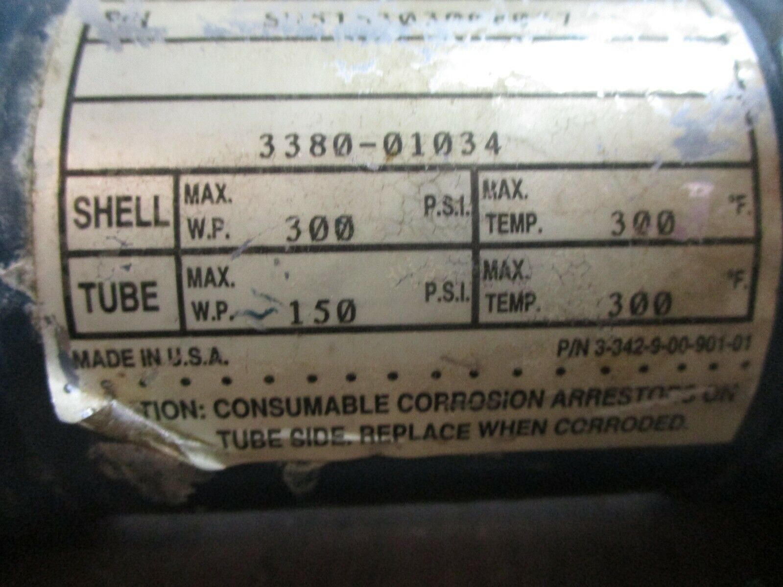 ITT Heat Exchanger SSCR Shell: 300PSI/300°F Tube: 150PSI/300° F Used