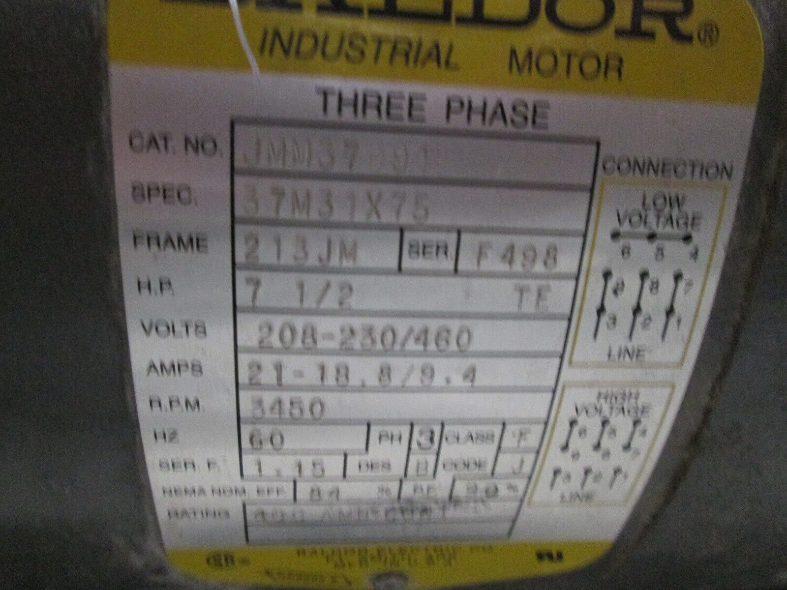 ITT/Baldor Pump 5STK1 Size: 1.5 x 2.5-6 7.5HP Model SST Used