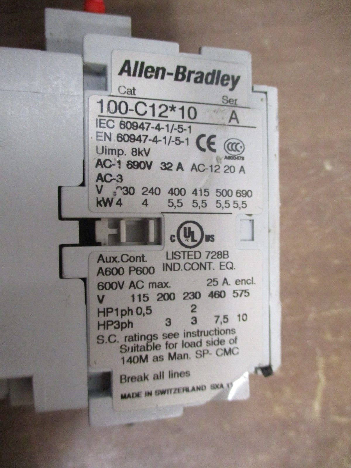 Allen-Bradley Contactor 100-C12*10 24V Coil 25A 600V *Chipped Side* Used