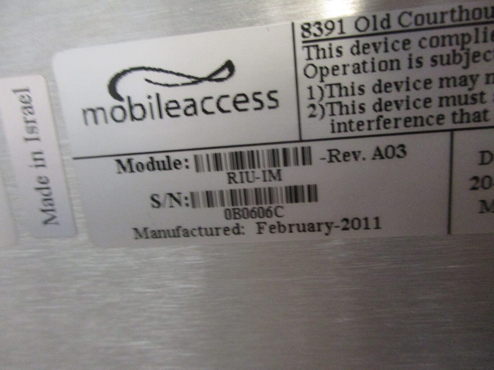 Mobileaccess Radio Interface Unit RIU-IM Rev. A03 20-48VDC 0.6A Used