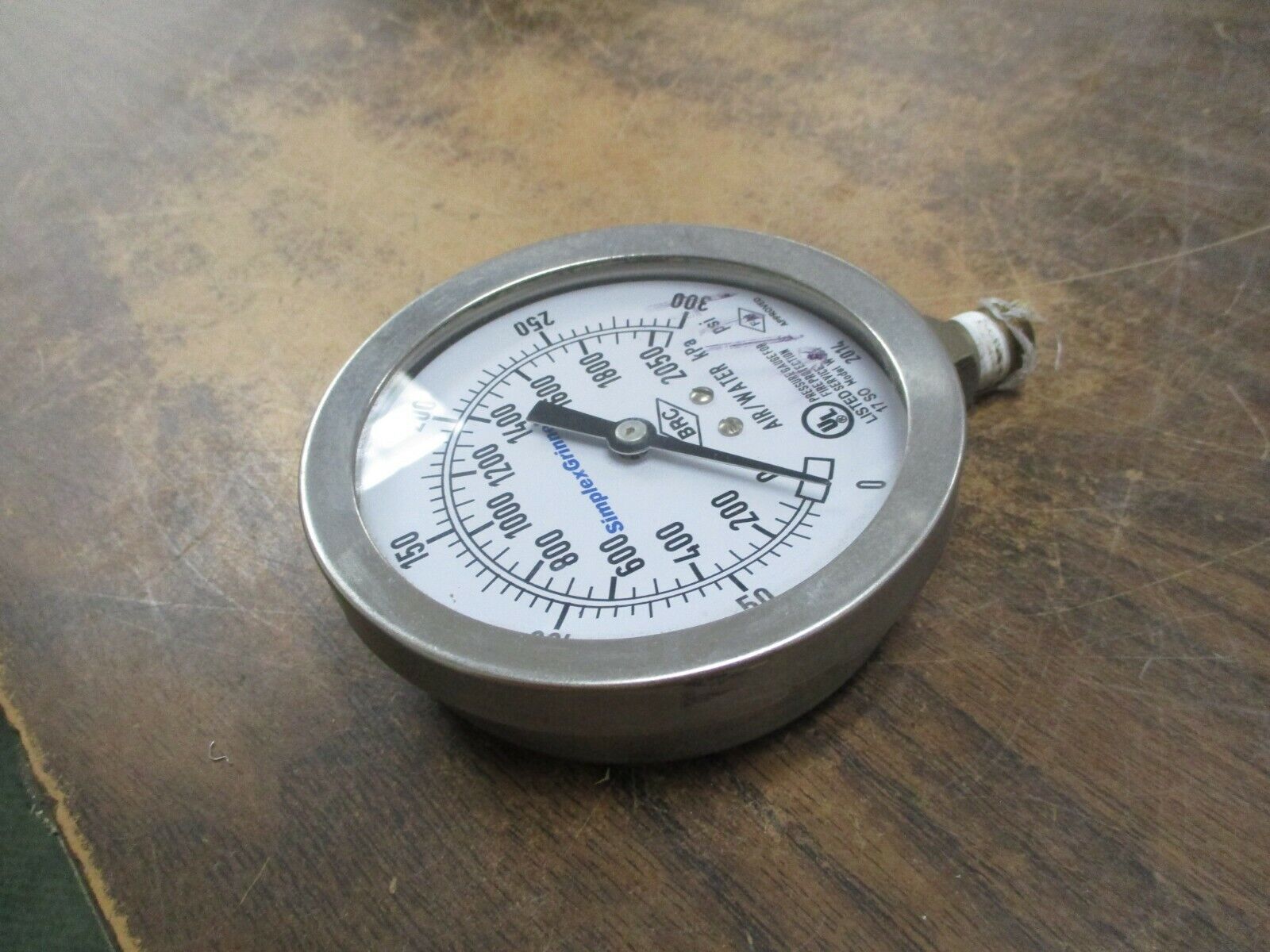 Simplex Grinnell Air/Water Pressure Gauge W 101 0-300PSI Used