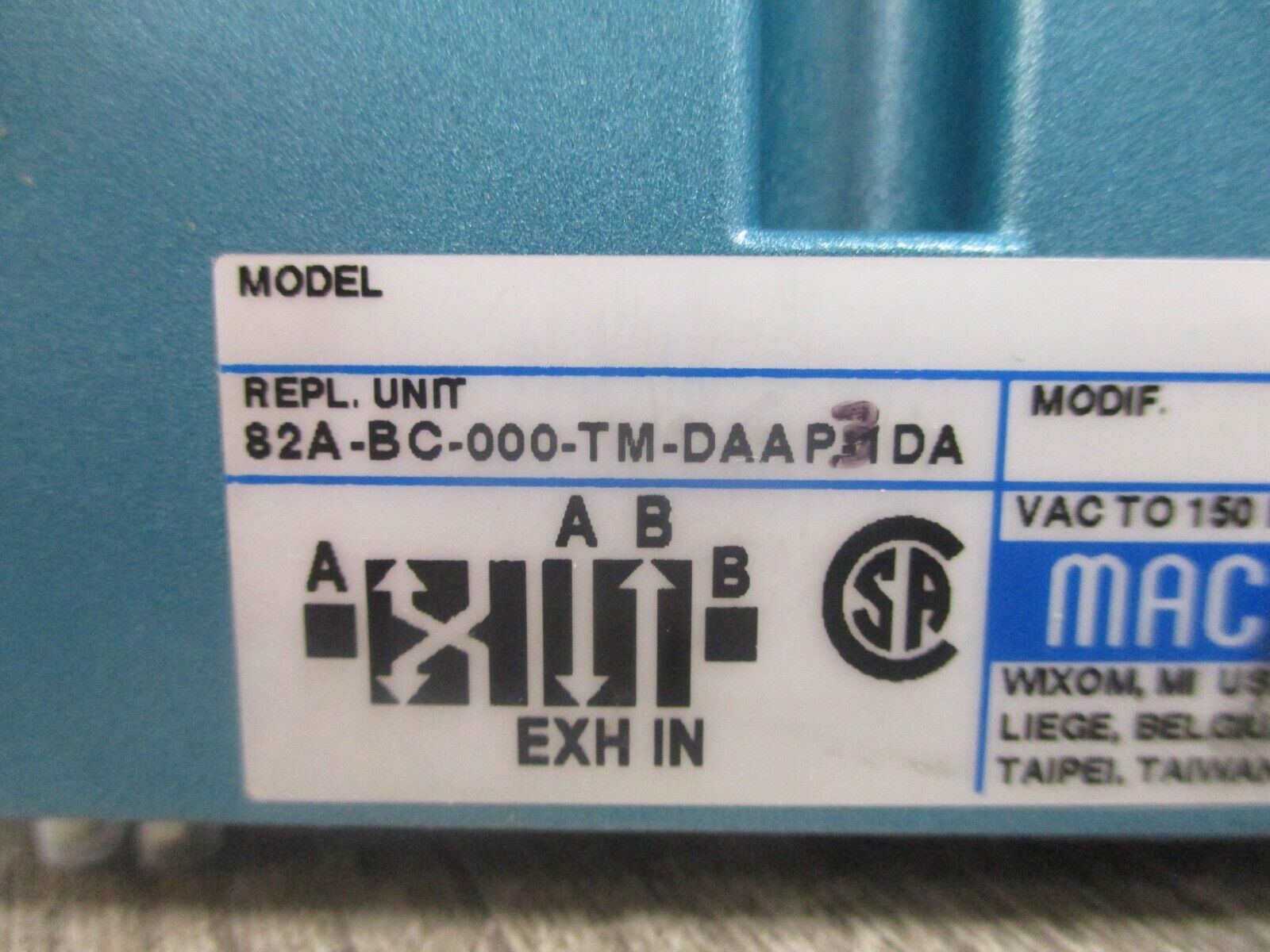 MAC Solenoid Valve 82A-BC-000-TM-DAAP-1DA Used