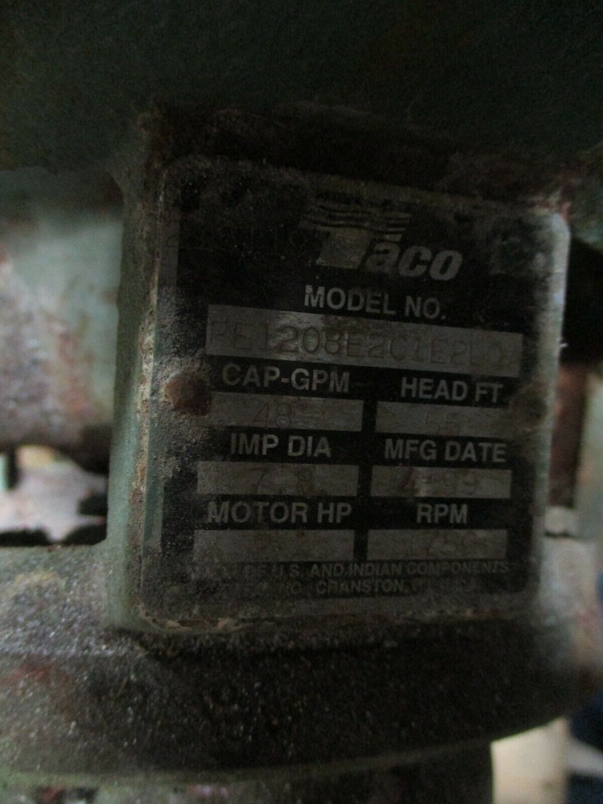 Taco Pump FE1208E2C1E2L0A 2HP 1750RPM 48GPM 55ft Head Used