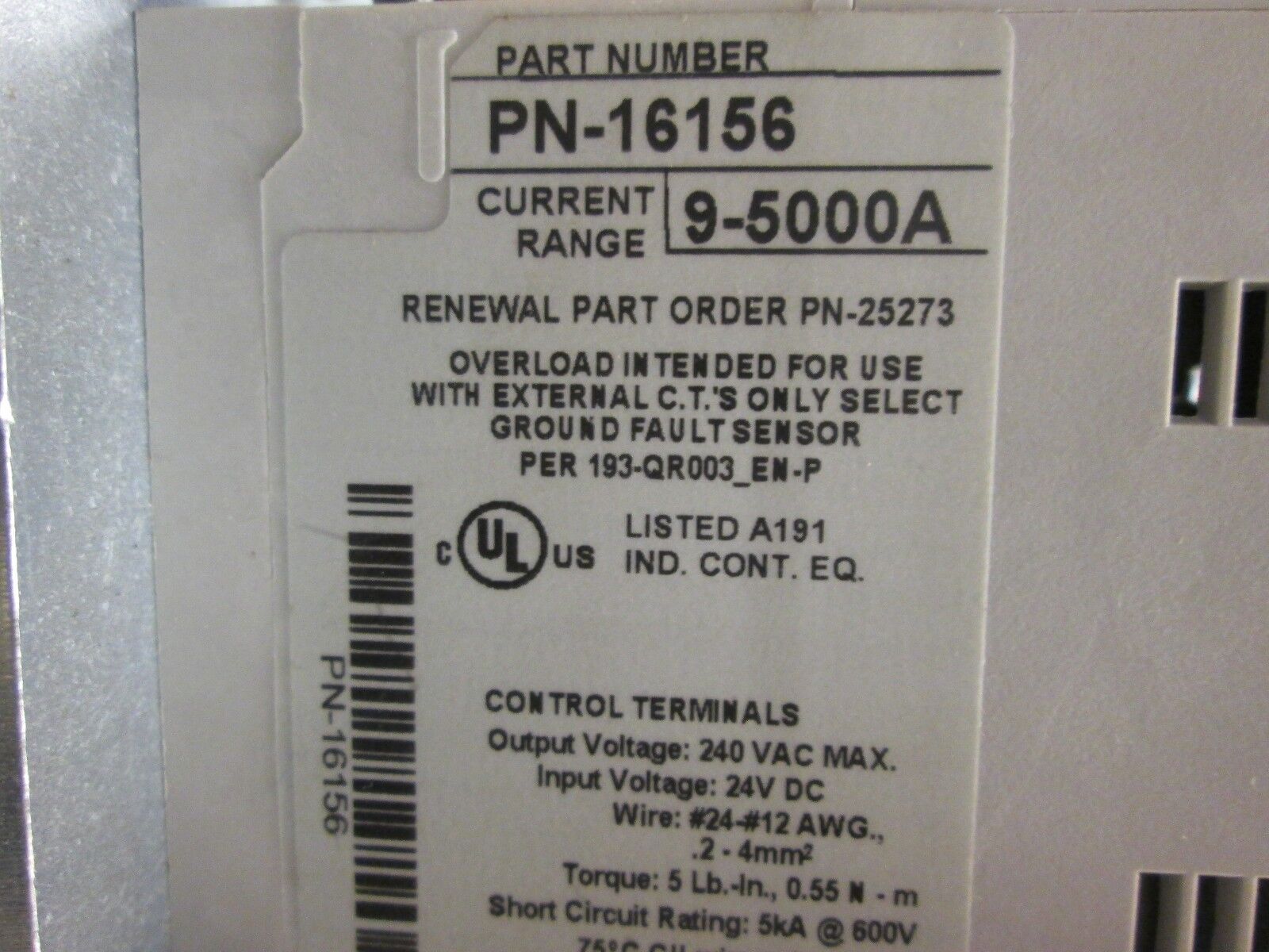 Allen-Bradley Size 4 Starter 509-EOD w/ PN-16156 Overload 135A 600V Used