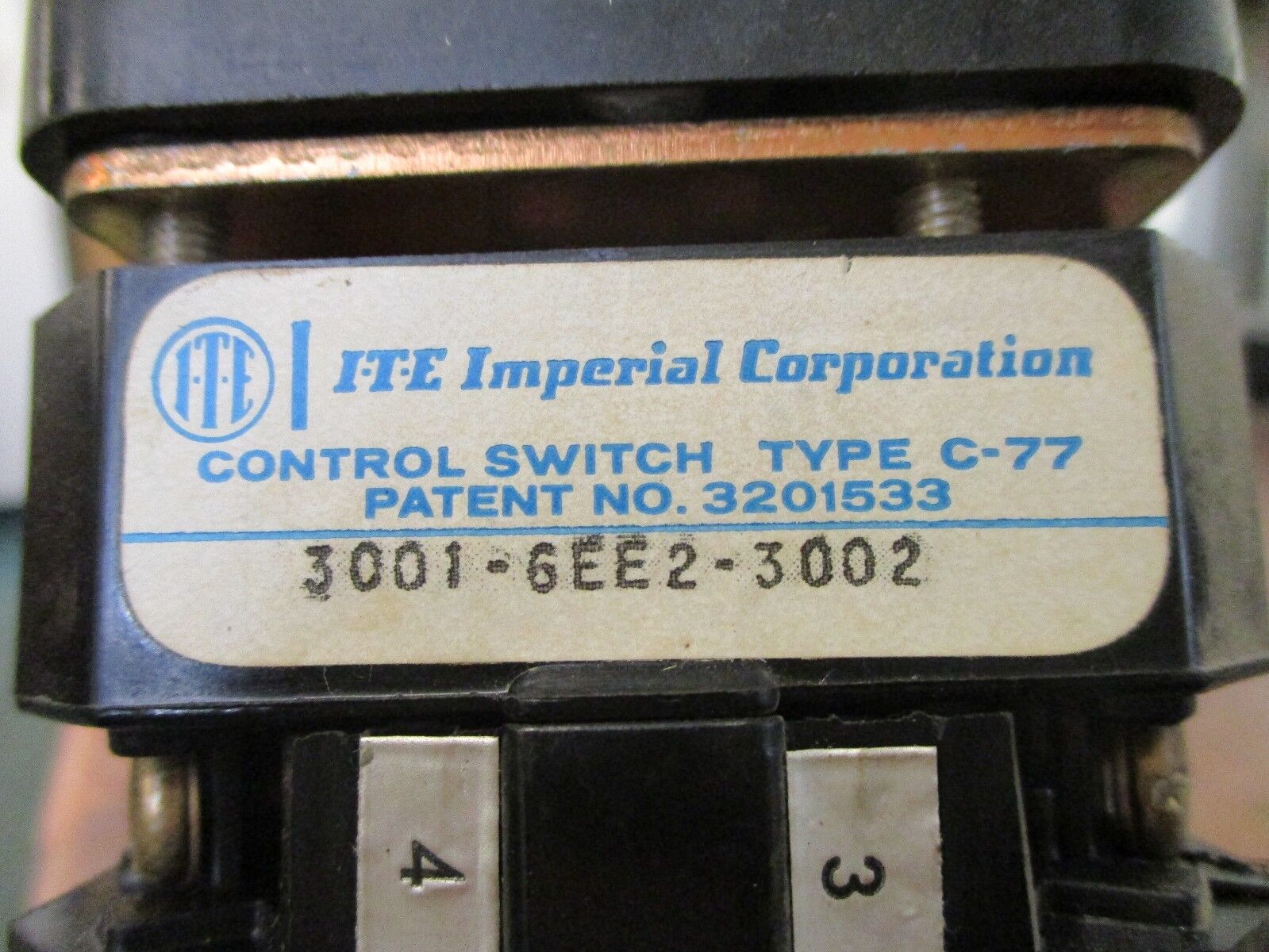 ITE Type C-77 Rotary Voltmeter Switch 3001-6EE2-3002 Used