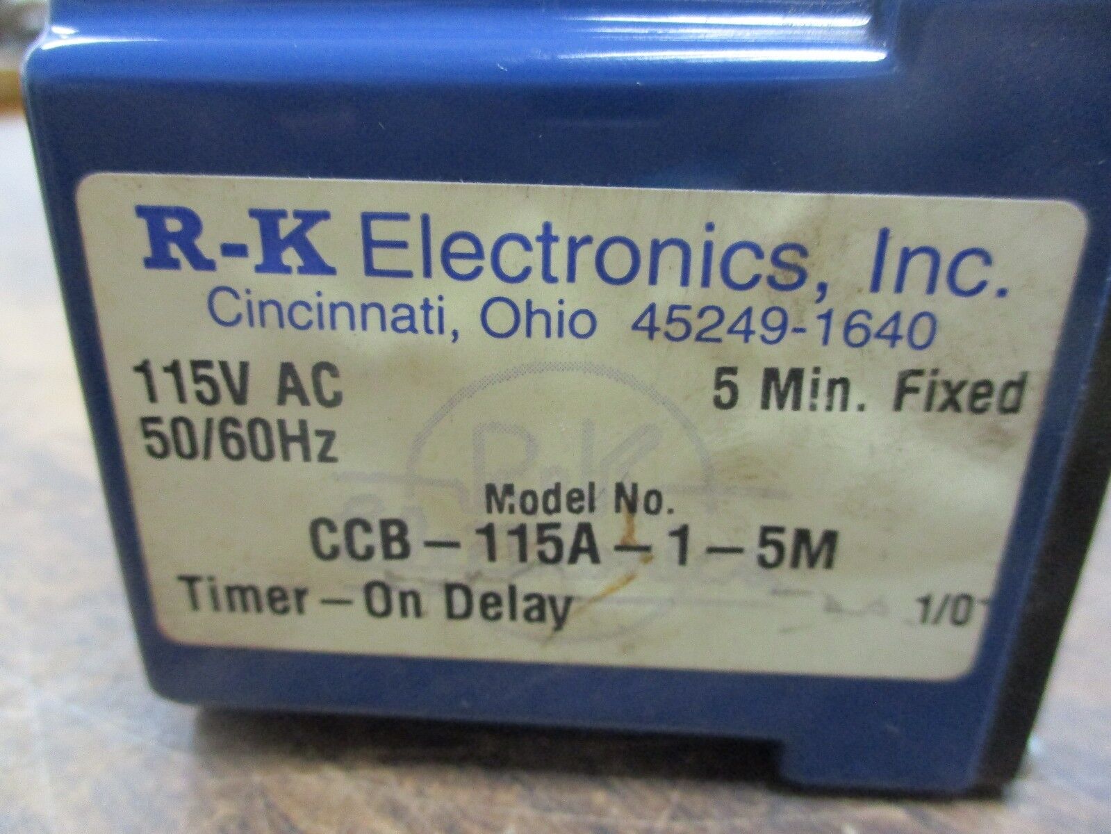 R-K Electronics On Delay Timer CCB-115A-1-5M 115VAC 50/60Hz 5 Min Fixed Used