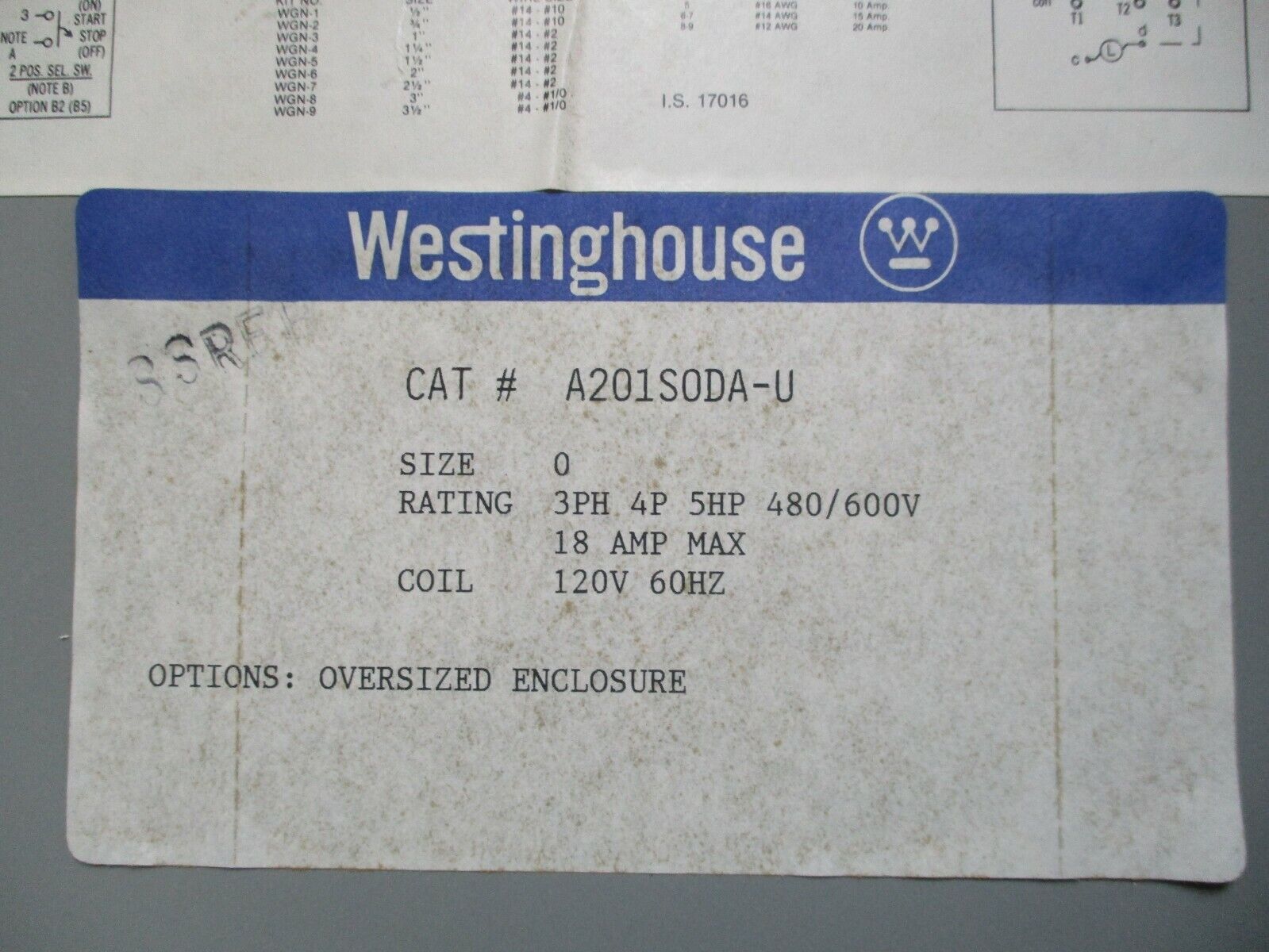 Westinghouse Enclosed Size 0 Reversing Contactor A201S0DA-U 120V Coil 18A 600V
