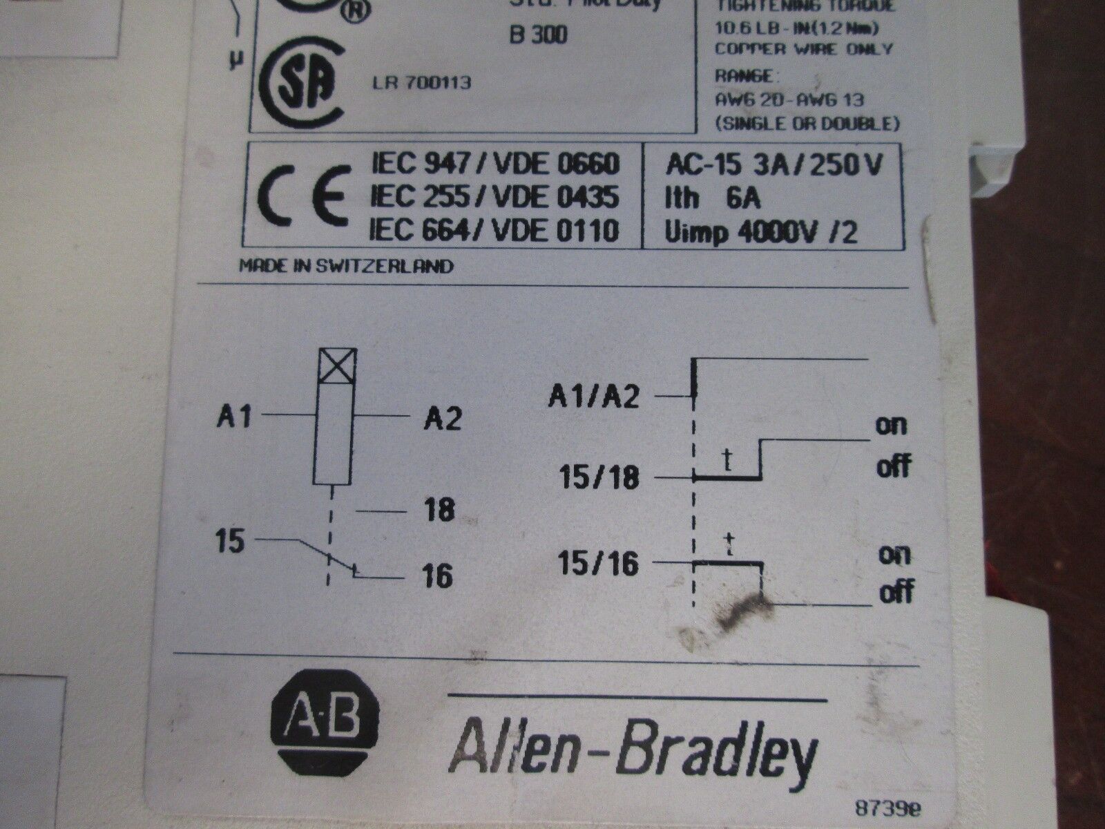 Allen-Bradley Timing Relay 700-FS116BA1 Range: .15-3min Input: 100-127V Used
