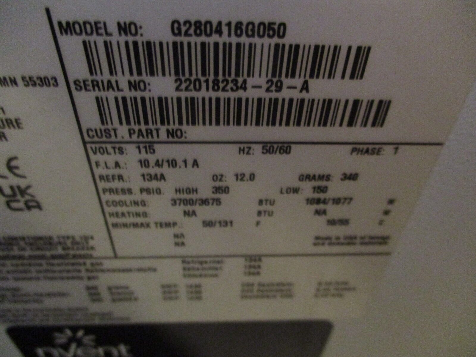 nVent Hoffmann Enclosure Air Conditioner G280416G050 3800/4000 BTU 115V 1Ph