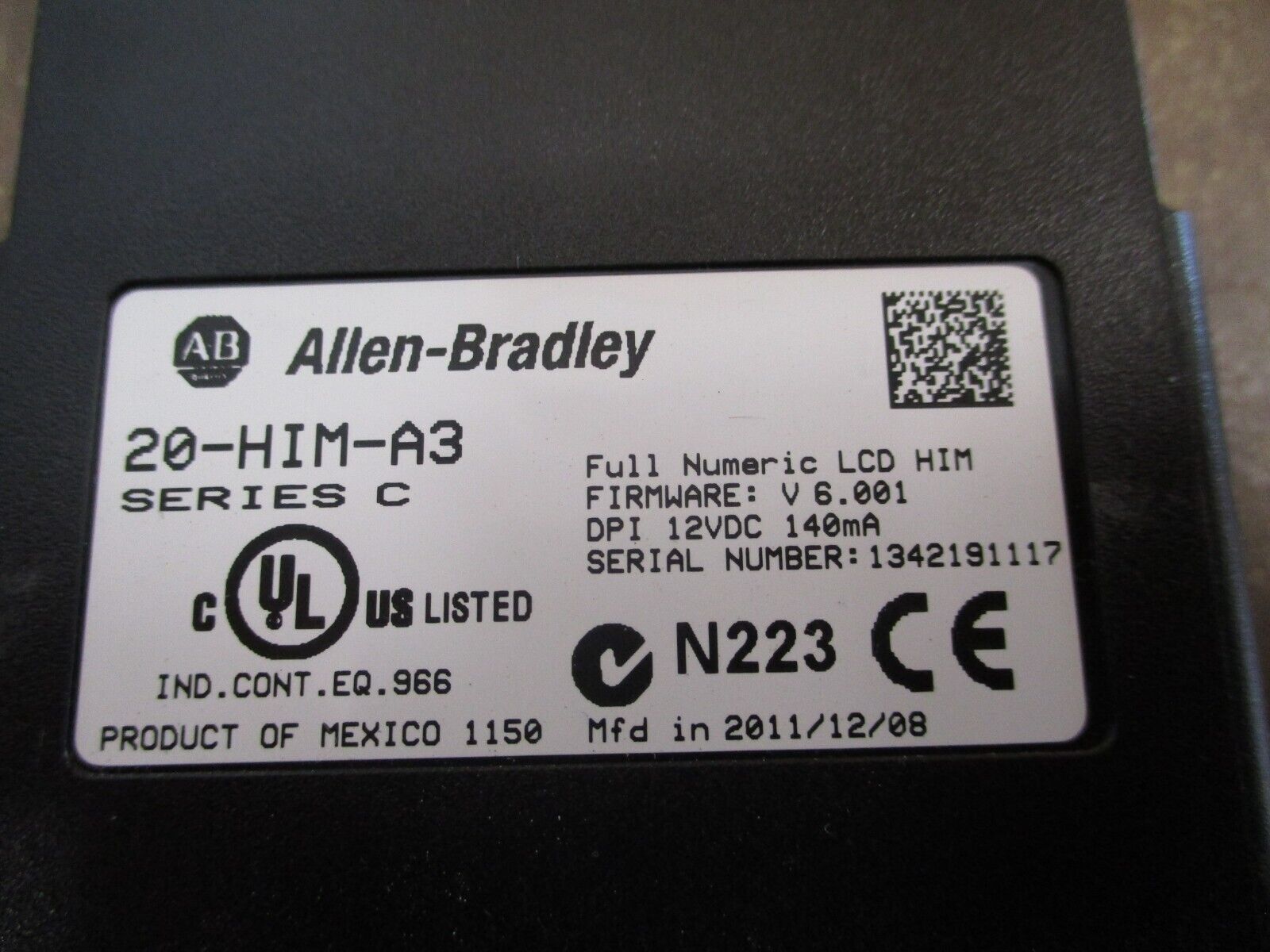 Allen-Bradley Keypad 20-HIM-A3 Ser. C F/W: V6.001 12VDC 140mA Used