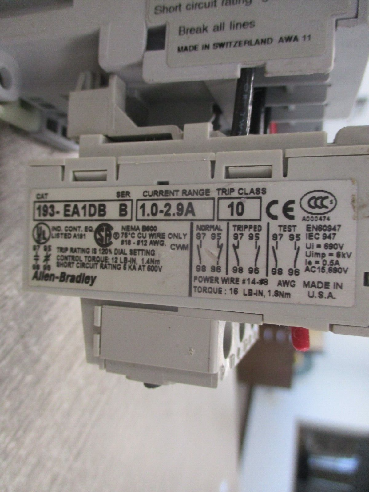 Allen-Bradley Starter 100-C09*10 193-EA1DB Range 1-2.9A 24V Coil Used
