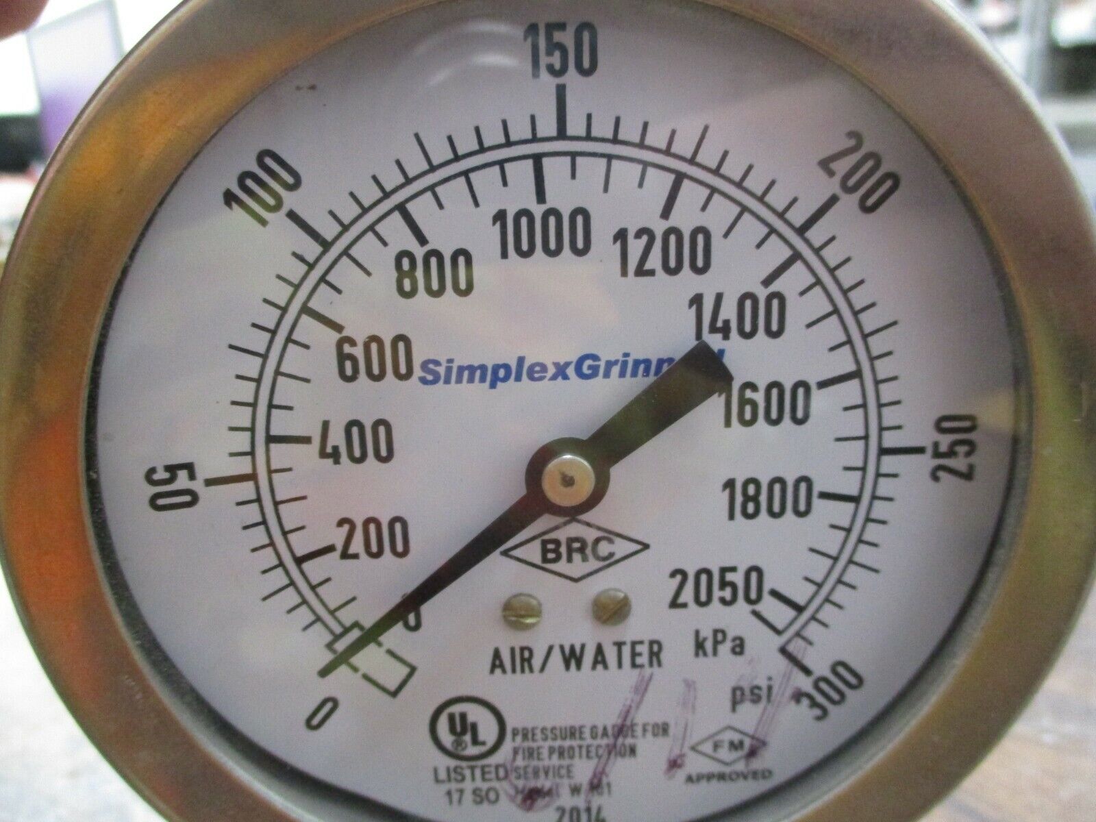 Simplex Grinnell Air/Water Pressure Gauge W 101 0-300PSI Used