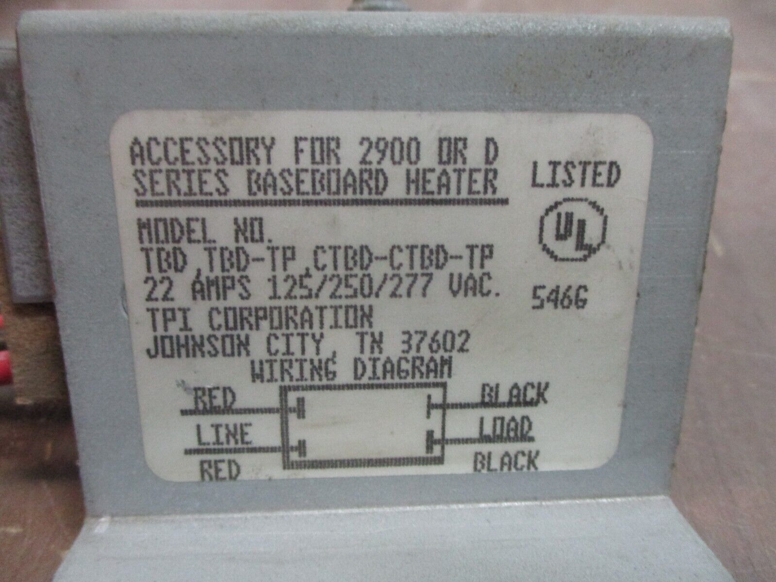 TPI Thermostat TBD, TBD-TP, CTBD-CTBD-TP 22A 125/250/277V Used