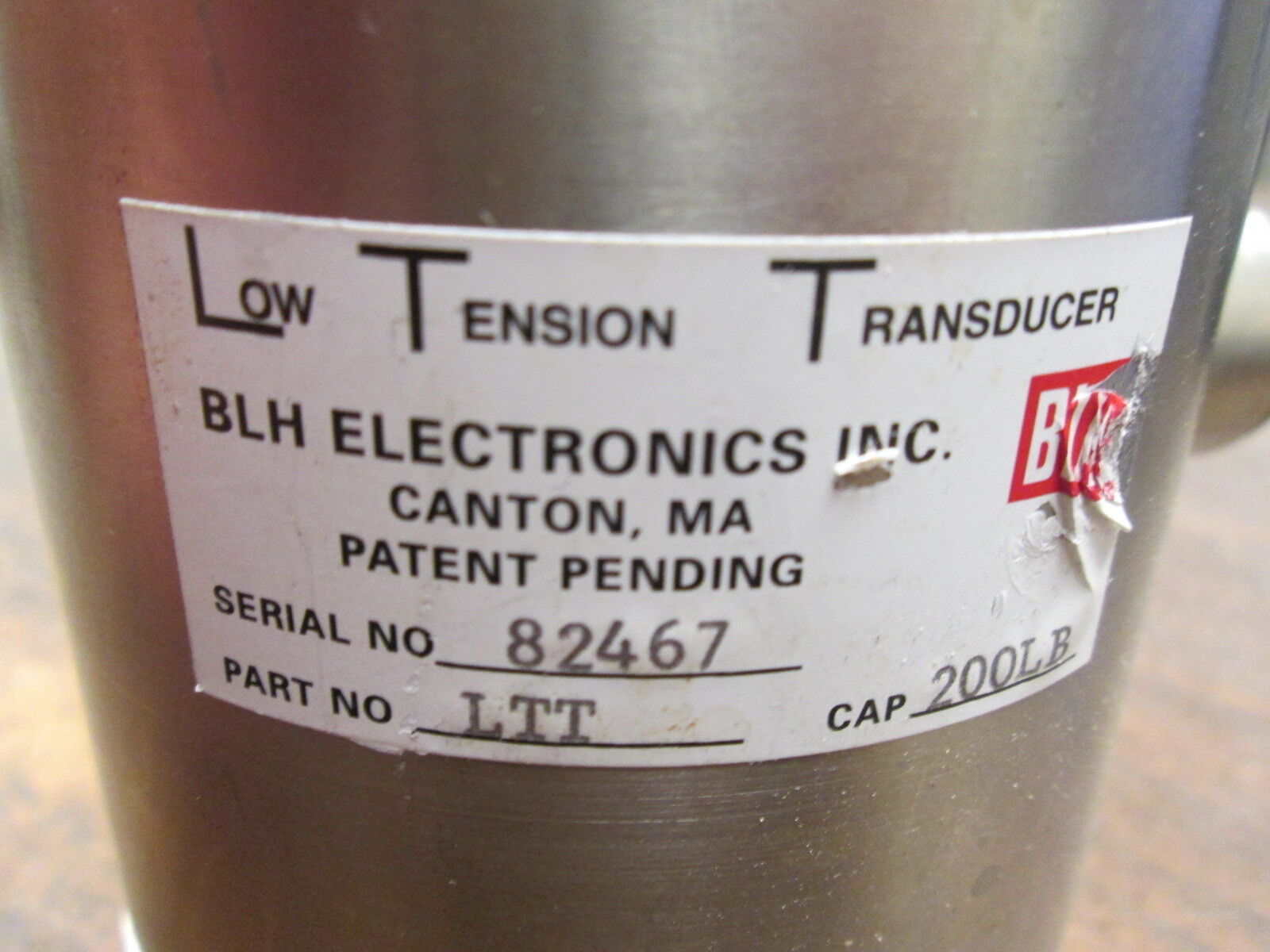 BLH Electronics Low Tension Transducer LTT Capacity: 200lbs Used