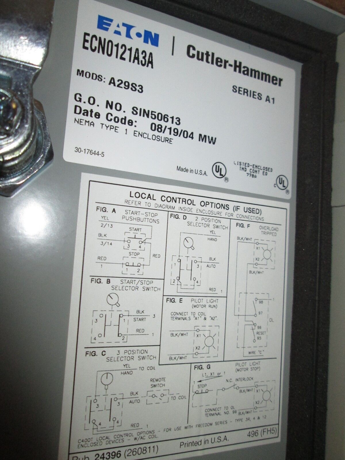 Cutler-Hammer Enclosed Starter ECN0121A3A Size 2 Nema 1 Enclosure New Surplus
