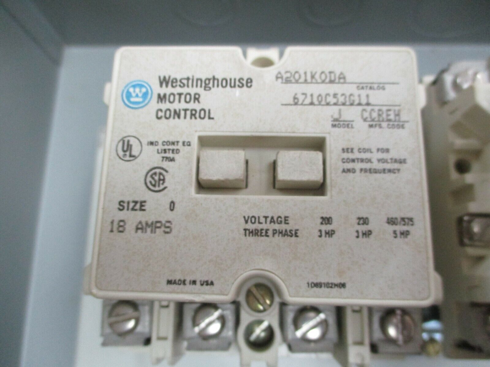 Westinghouse Enclosed Size 0 Reversing Contactor A201S0DA-U 120V Coil 18A 600V