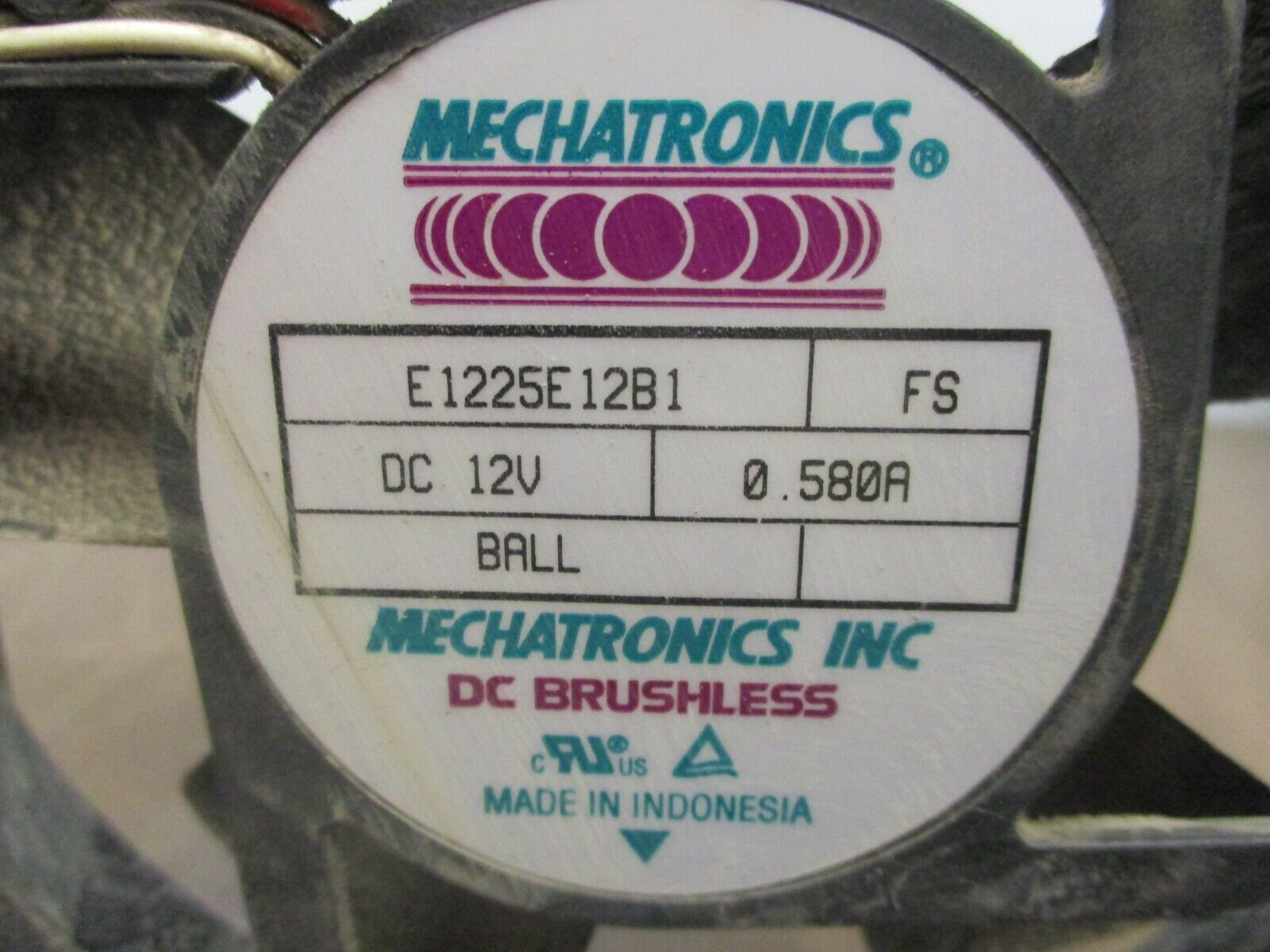 Mechatronics Brushless Fan E1225E12B1 12VDC 0.580A Used