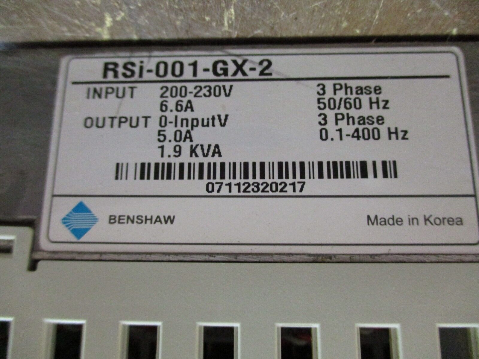 Benshaw RSi GX Series AC Drive RSi-001-GX-2 1HP 3Ph Used