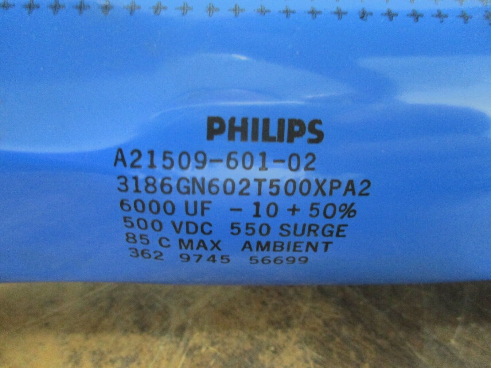 Philips Capacitor A21509-601-02 6000UF 500VDC Used
