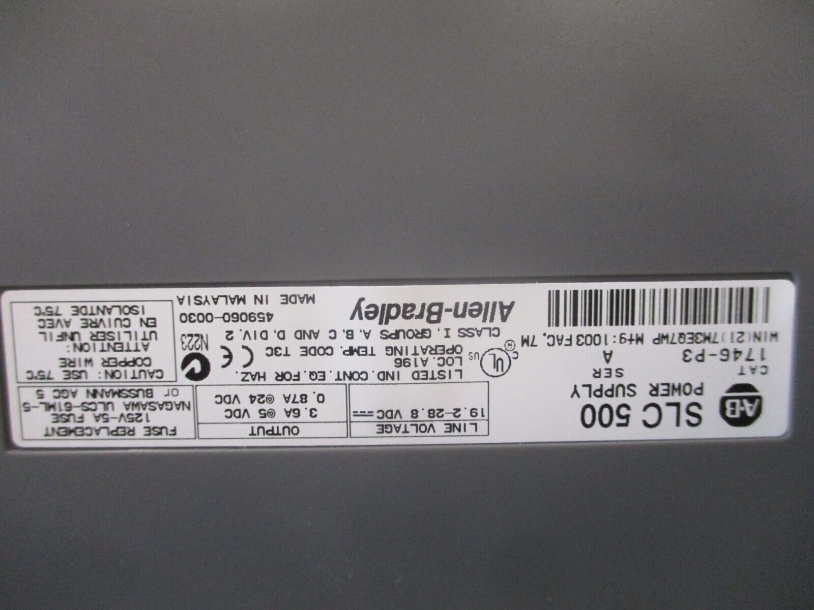 Allen-Bradley SLC 500 PLC Rack W/Power Supply 1746-A4/1746-P3 4-Slot Used