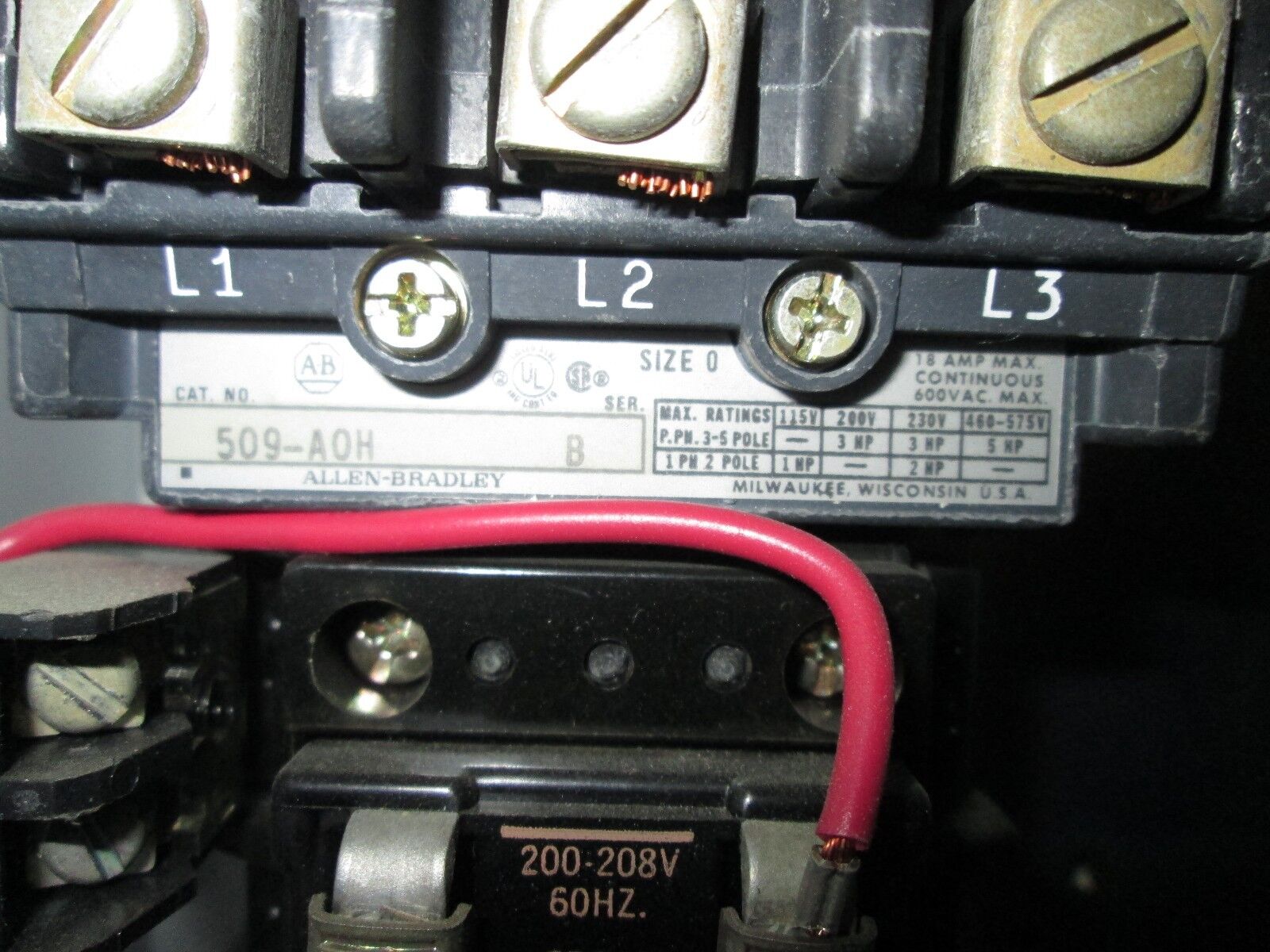 Allen-Bradley Fusible Combination 509-AOH Size 0 Coil Voltage 120V Used
