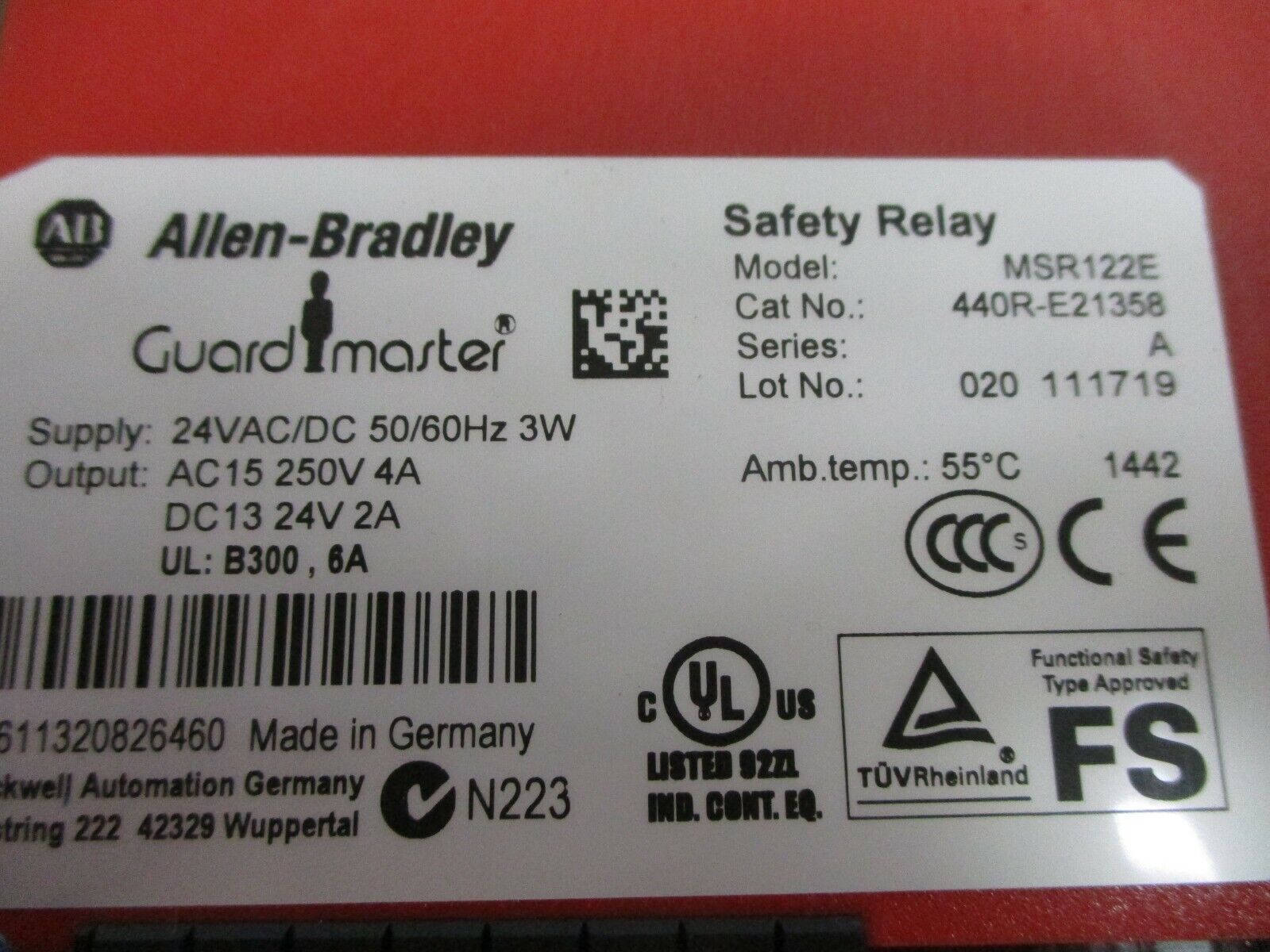 Allen-Bradley Guardmaster MSR122E Safety Relay 440R-E21358 Ser. A Used