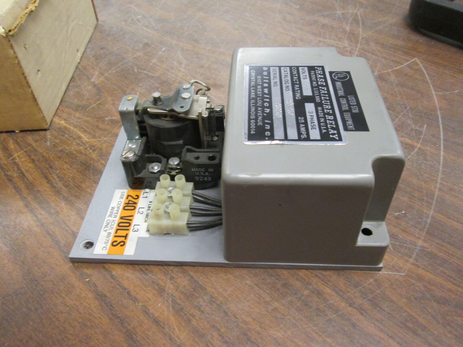 Boltswitch Phase Failure Relay PND-240 25A 240V 3Ph New Surplus