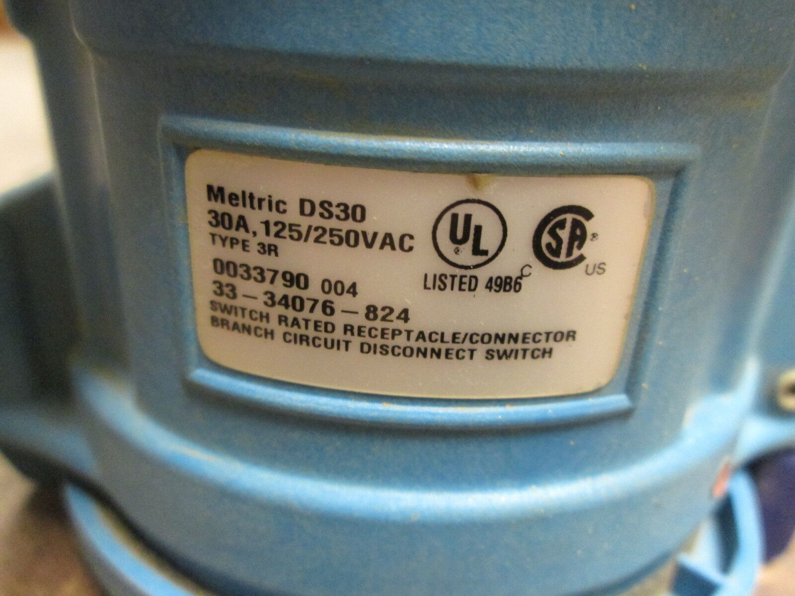 Meltric DS30 Receptacle 33-34076-824 30A 125/250V Type 3R Used