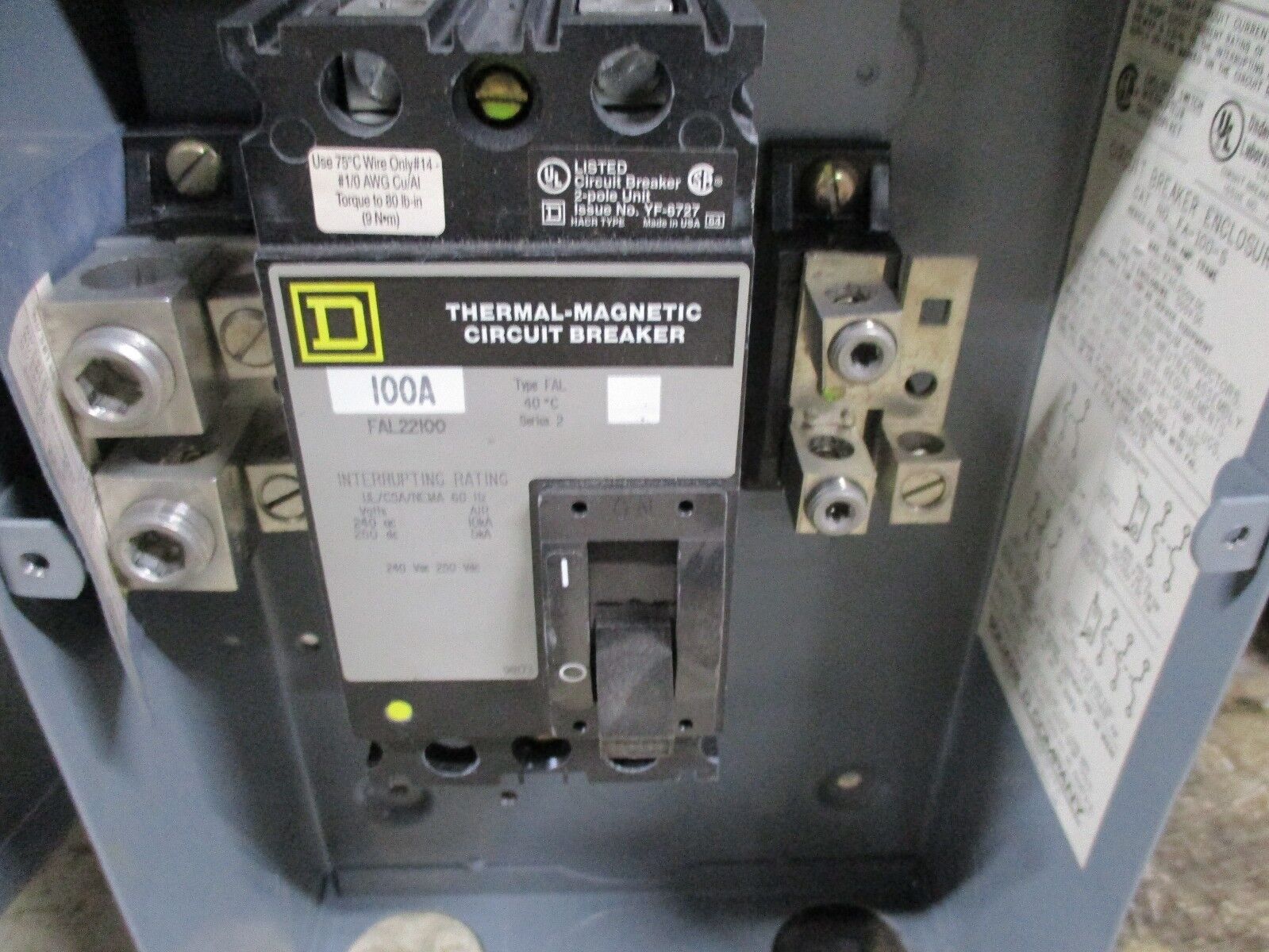 Square D Enclosed Circuit Breaker FAL22100 100A 240V *Missing Cover Screws* Used